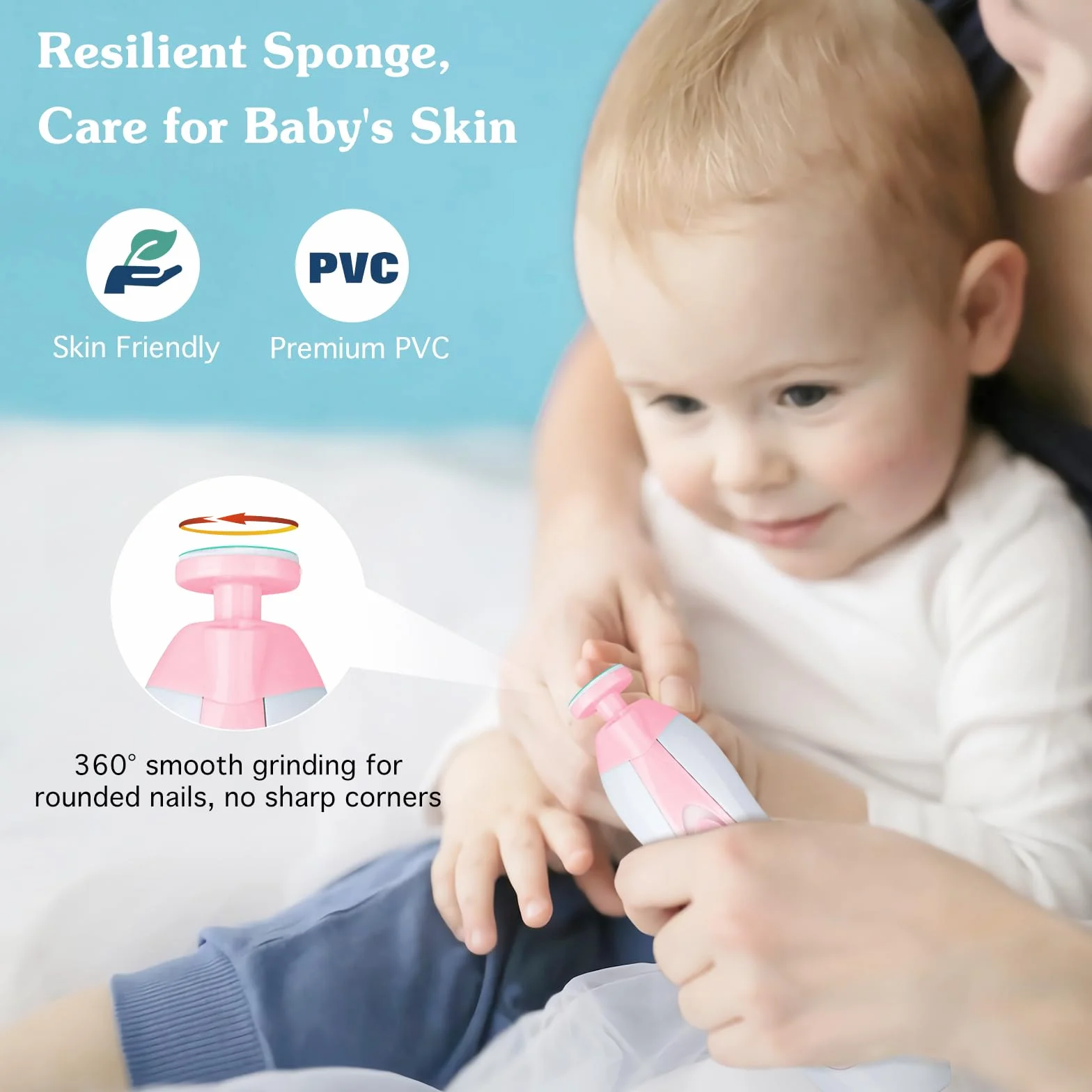 Baby Nail Clipper 20 in 1, Electric Baby Nail Trimmer,Baby Nail File Kit with Extra 12 Replacement Pads,Trim Polish Grooming Kit for Newborn Infant Toddler or Adults Toes Fingernails Care,Pink