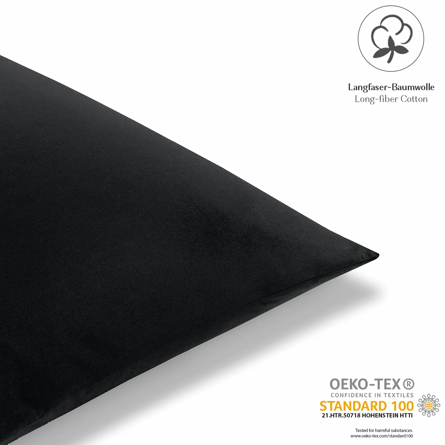 Alreya Renforcé Poszewka na poduszkę 60 x 60 cm – 100% bawełna, z zamkiem błyskawicznym YKK, super miękka poszewka na poduszkę, kolor Czarny (sama poszewka)