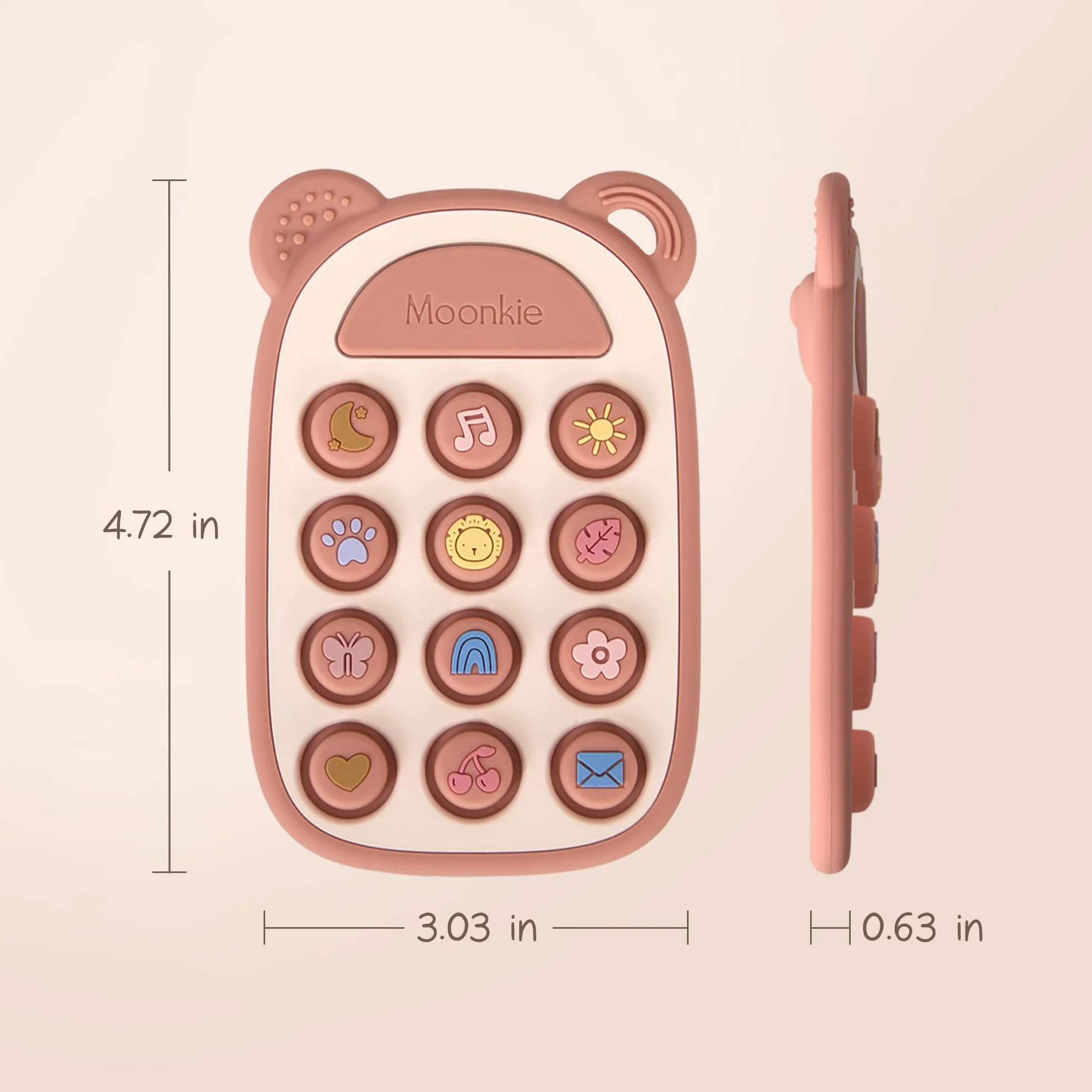 Moonkie Zabawka Ząbkowana dla Niemowląt, Silikonowy Telefon Gryzak, Pop Fidget It Toy, Zabawka do Gryzienia dla Dzieci 3 Miesięcy+, nie Zawiera BPA, Pomoc w Ząbkowaniu(Rumieniec)