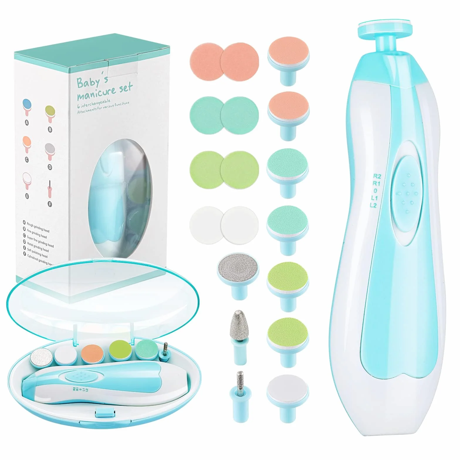 Baby Nail Clipper 20 in 1, Electric Baby Nail Trimmer,Baby Nail File Kit with Extra 12 Replacement Pads,Trim Polish Grooming Kit for Newborn Infant Toddler or Adults Toes Fingernails Care,Blue