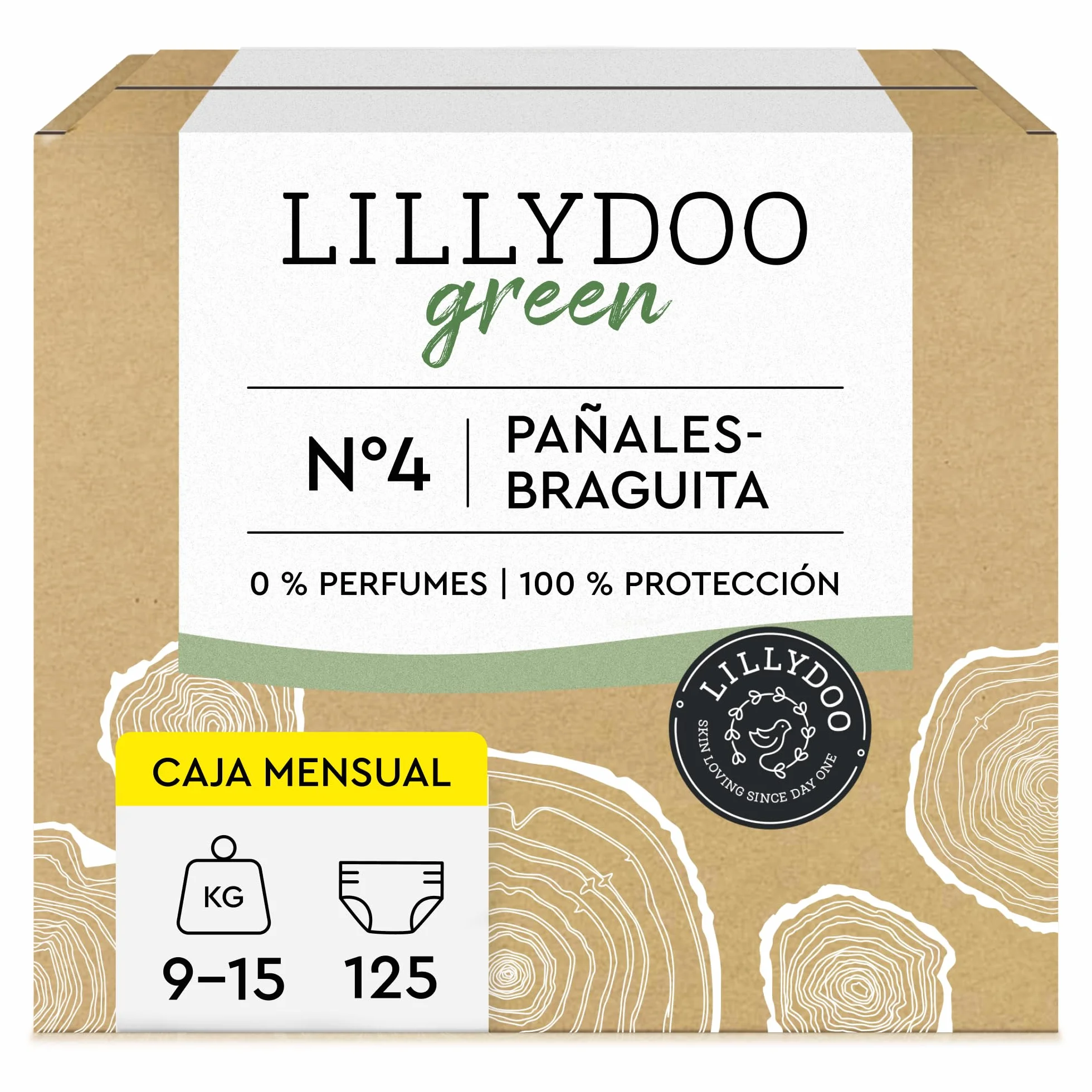LILLYDOO Zielone spodnie przyjazne dla środowiska, rozmiar 4 (9-15 kg), pudełko miesięczne (125 sztuk) (FSC Mix)