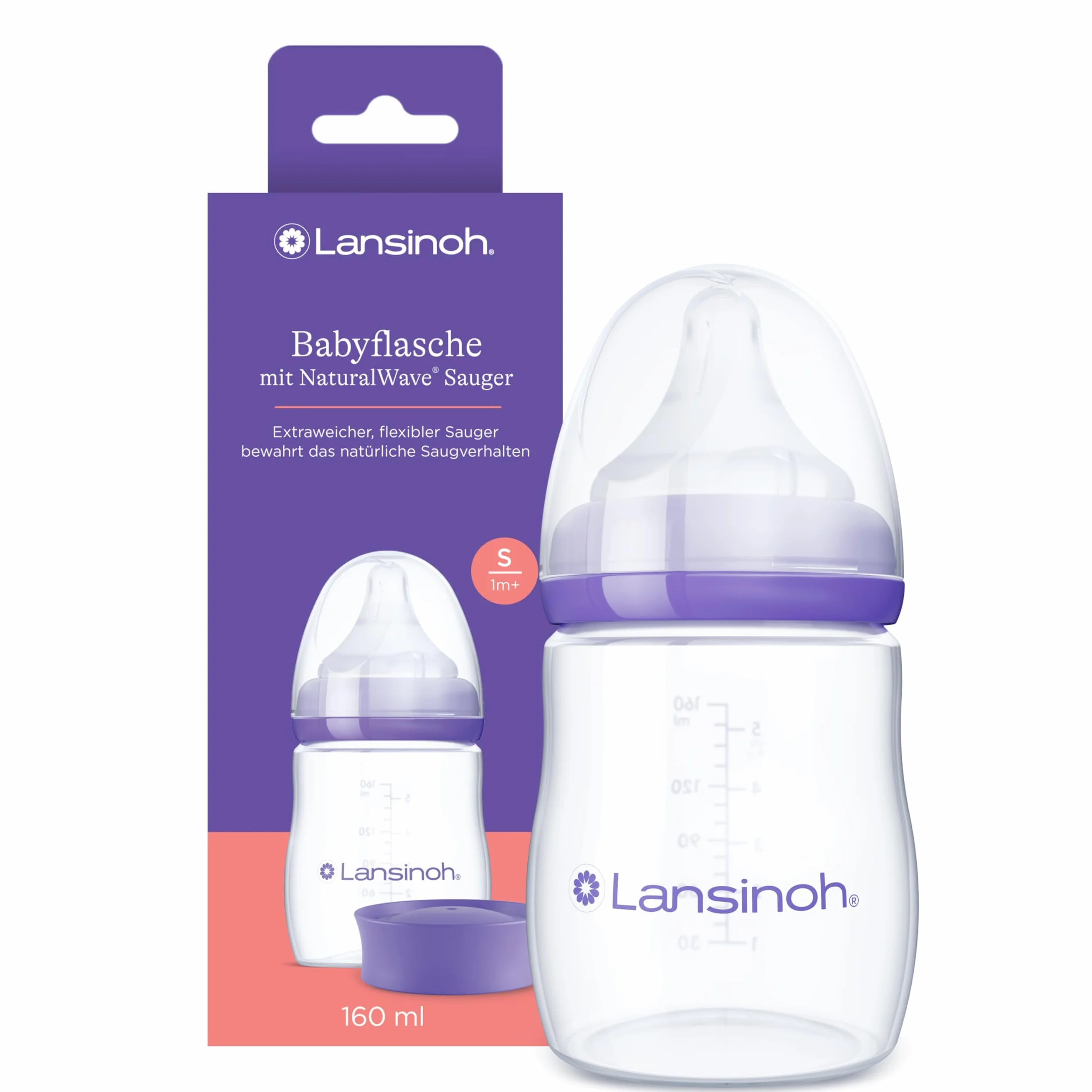 Lansinoh Babyflasche 160 ml & NaturalWave Sauger Gr.S, 1 Sztuka Butelki