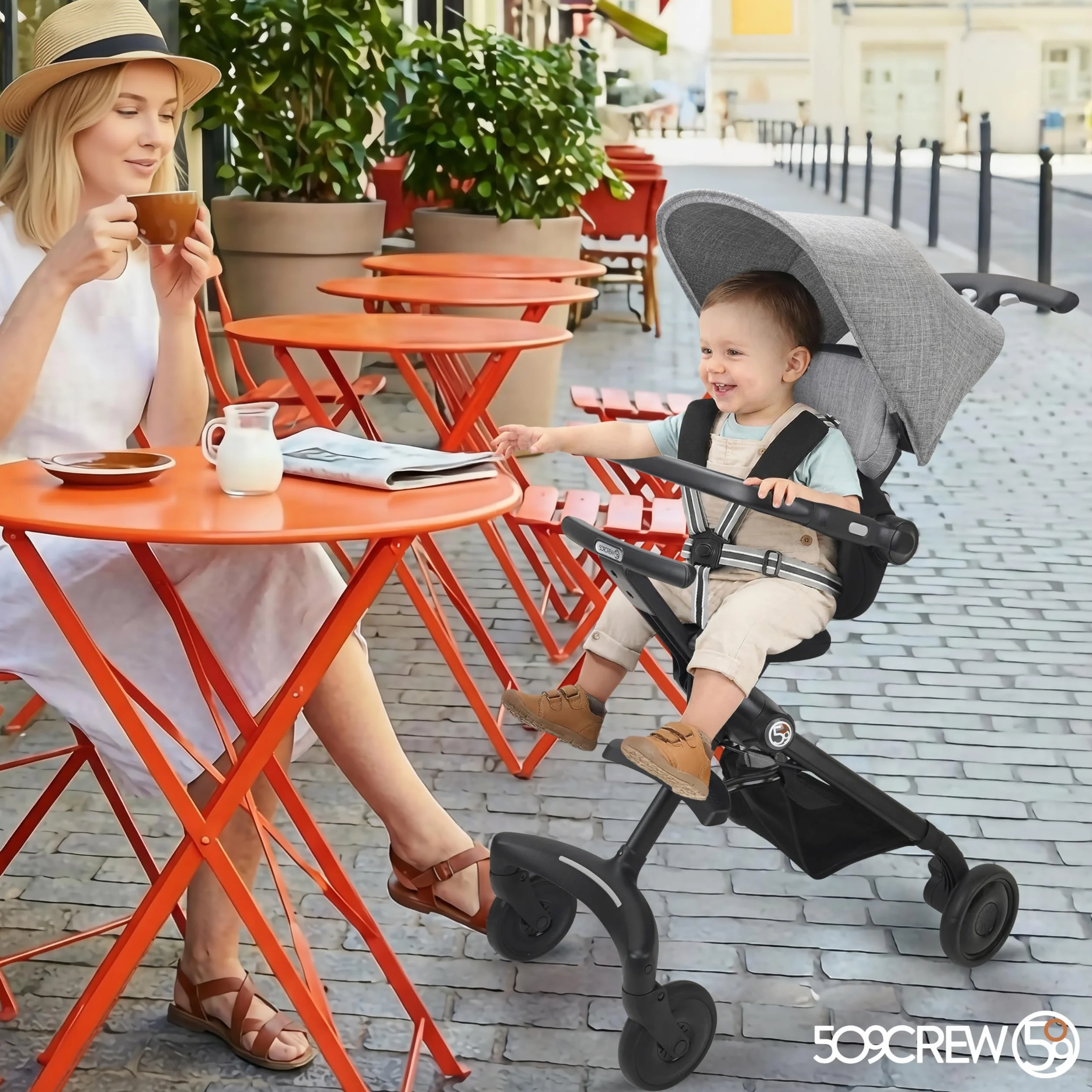 509 Crew EZ-TRAVELLER wózek dziecięcy typu buggy pushchair, Easy & Compact Fold, 2 Recline Backrest Position (Recline Backrest, regulowana wysokość uchwytu), przedni bar, regulowany zagłówek, canopy,
