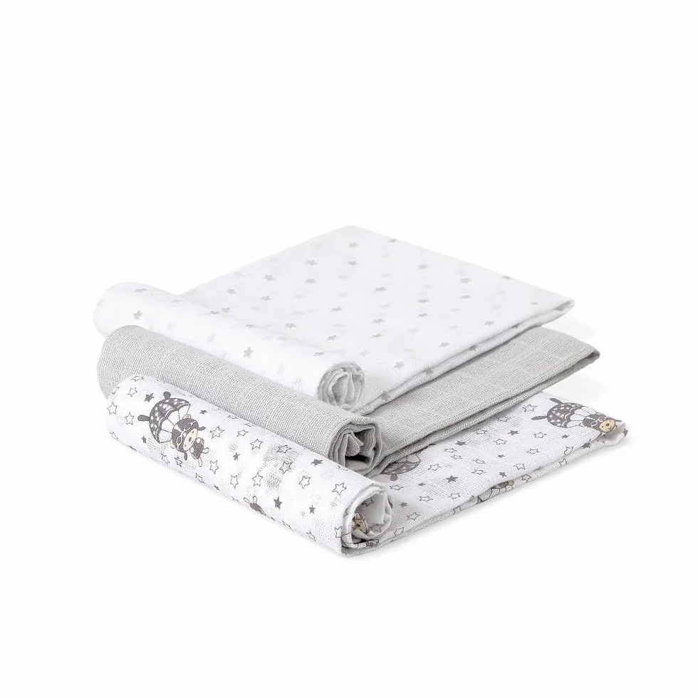 Interbaby Muślin Bawełna dla niemowląt 80 x 80 cm | Zestaw 3 gaz dla noworodków, karmienia piersią, ręcznik, koc | Muśliny dla niemowląt Wygodne, miękkie, oddychające | Szary wzór spadochroniarza