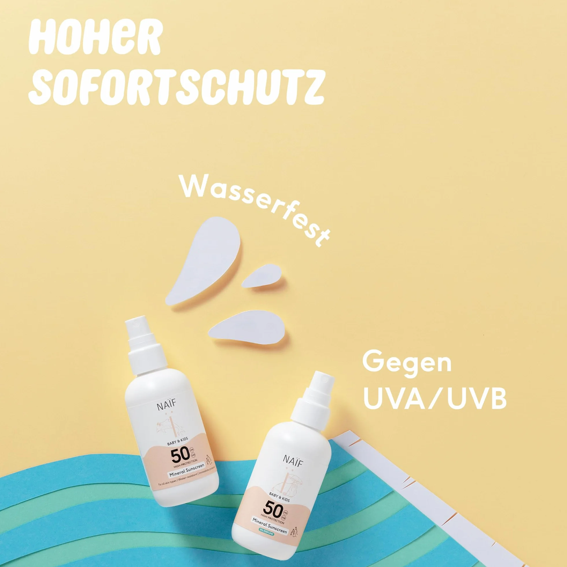 Naïf Spray przeciwsłoneczny na bazie mineralnej – dla niemowląt i dzieci – LSF 50 – spray bez oktokrylenu – ochrona UVA i UVB – odporny na działanie wody – testowany dermatologicznie – bez