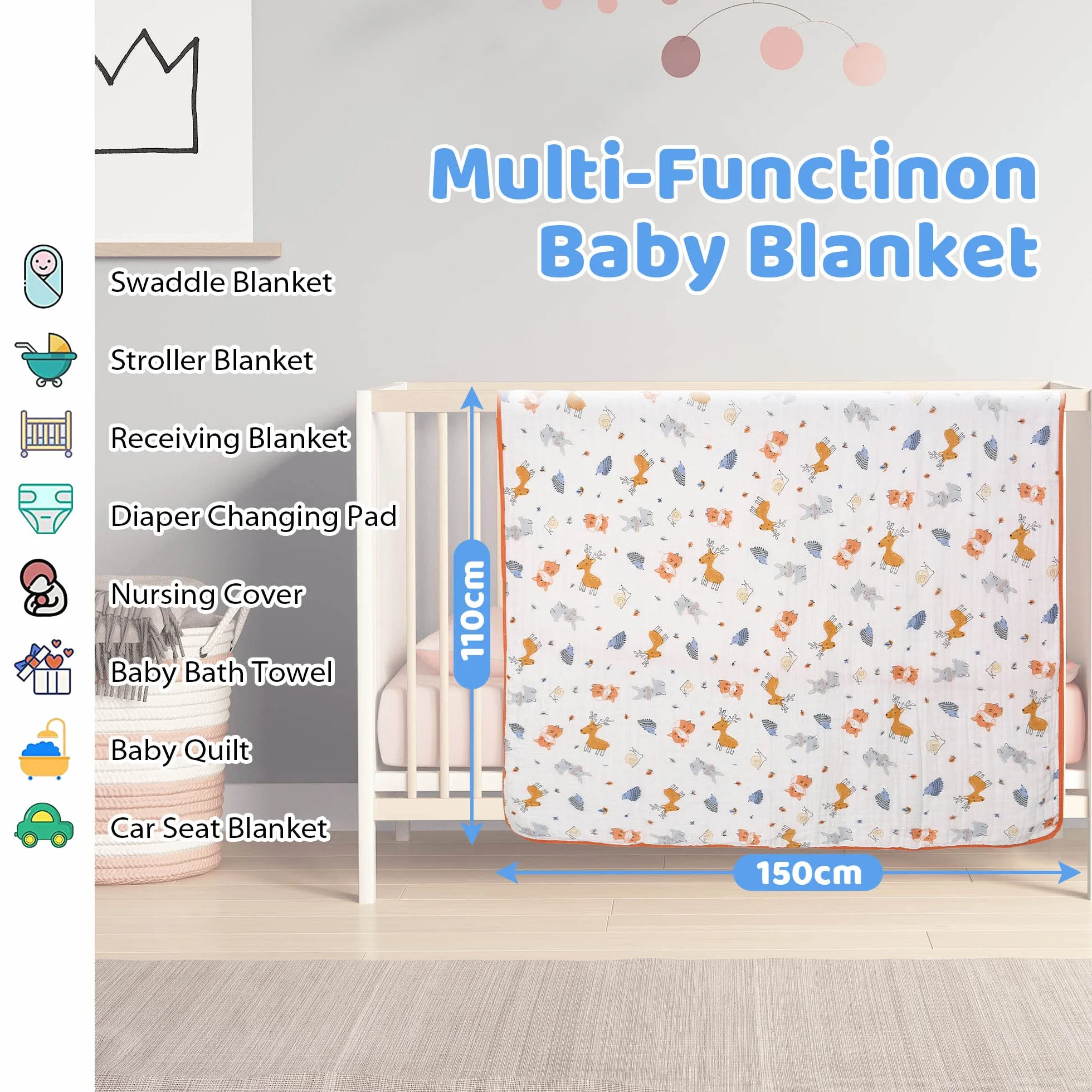 Miracle Baby muślinowy koc do przewijania bawełna lato 110 x 150 cm 115 x 150 cm dla chłopców dziewcząt