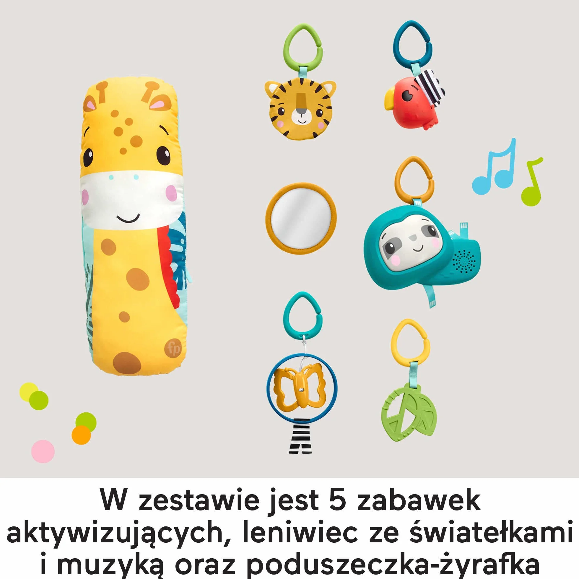 Fisher-Price Mata edukacyjna 3 w 1 Las tropikalny Mata do zabawy na brzuszku z 5 zabawkami sensorycznymi, światełkami, dźwiękami i łukiem do dostosowania, od noworodka po starsze dziecko, HJW08