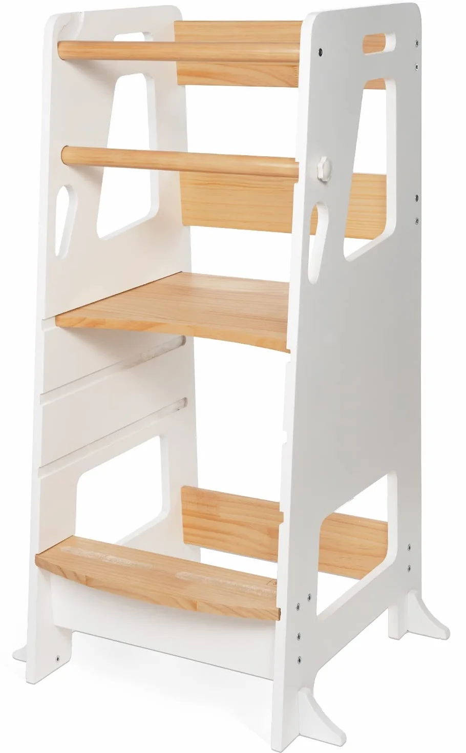 Bey&Co® Drewniana wieża edukacyjna Montessori - wieża budząca dla dzieci - 3 regulowane wysokości, powierzchnia antypoślizgowa, nóżki zapobiegające przechyleniu metodą Montessori - od 12 miesięcy