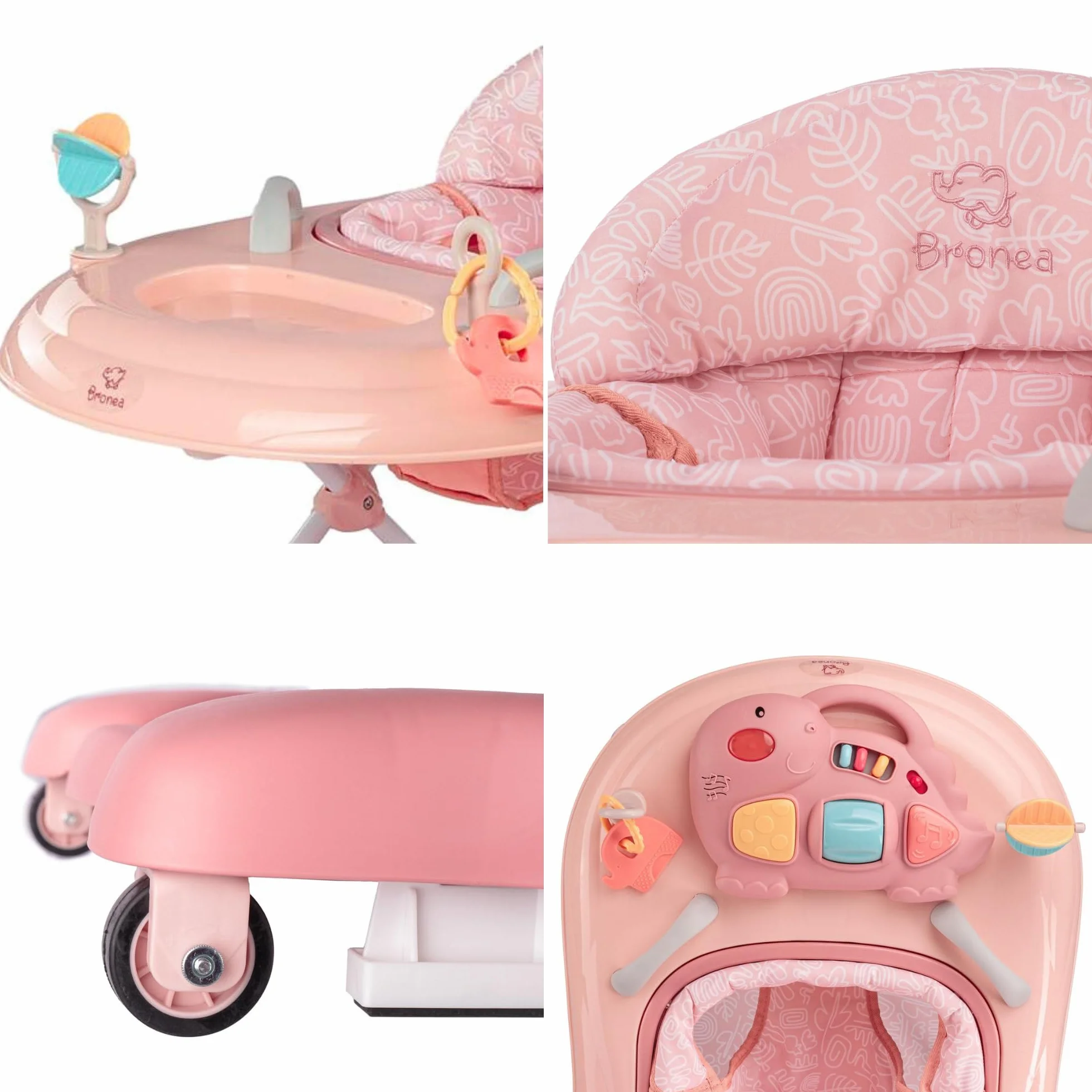 5 w 1 Baby Walker chodzik z funkcją kołysania, muzyka i światło, pomoc w chodzeniu dla dzieci od 6 miesięcy, regulacja wysokości, składany, różowy