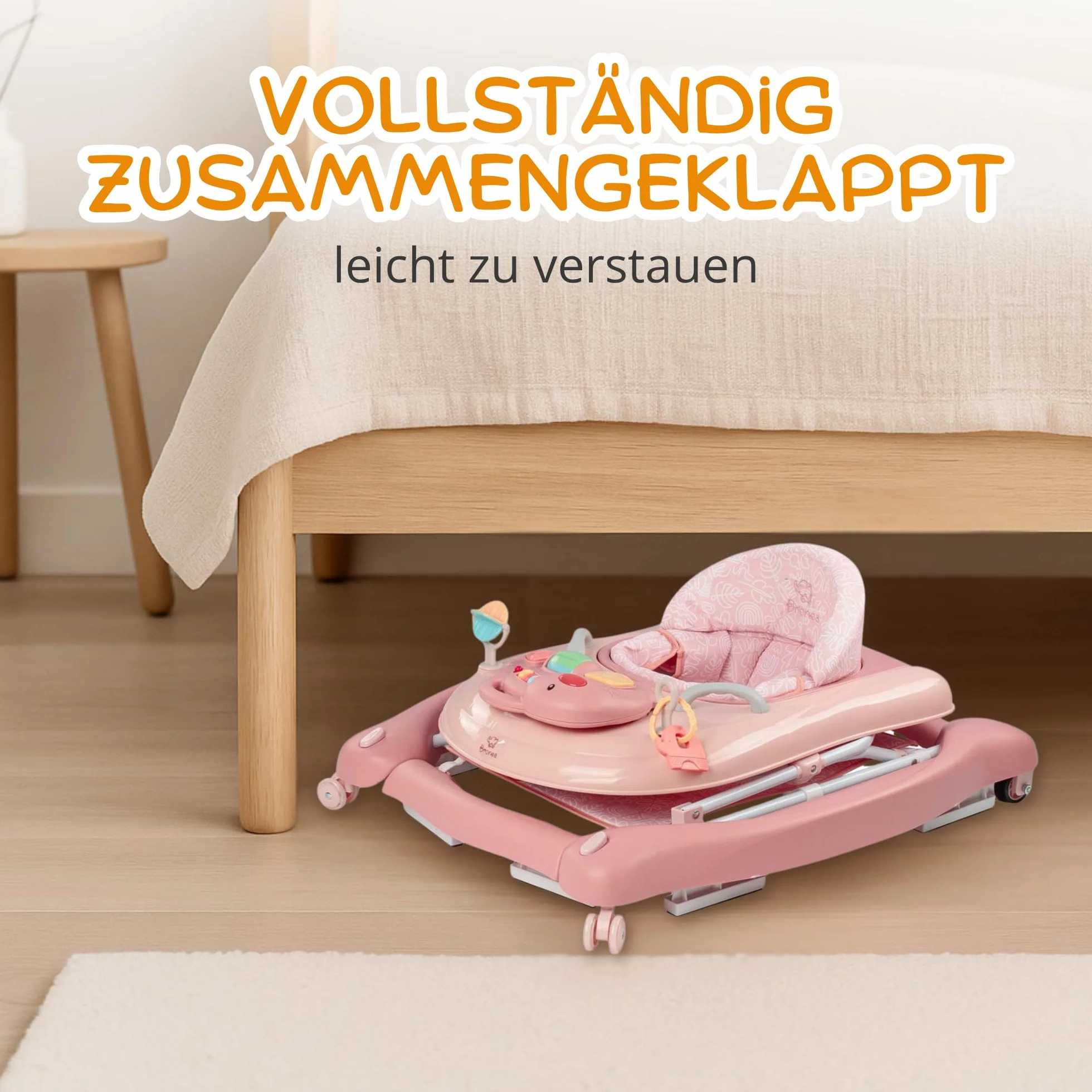 5 w 1 Baby Walker chodzik z funkcją kołysania, muzyka i światło, pomoc w chodzeniu dla dzieci od 6 miesięcy, regulacja wysokości, składany, różowy