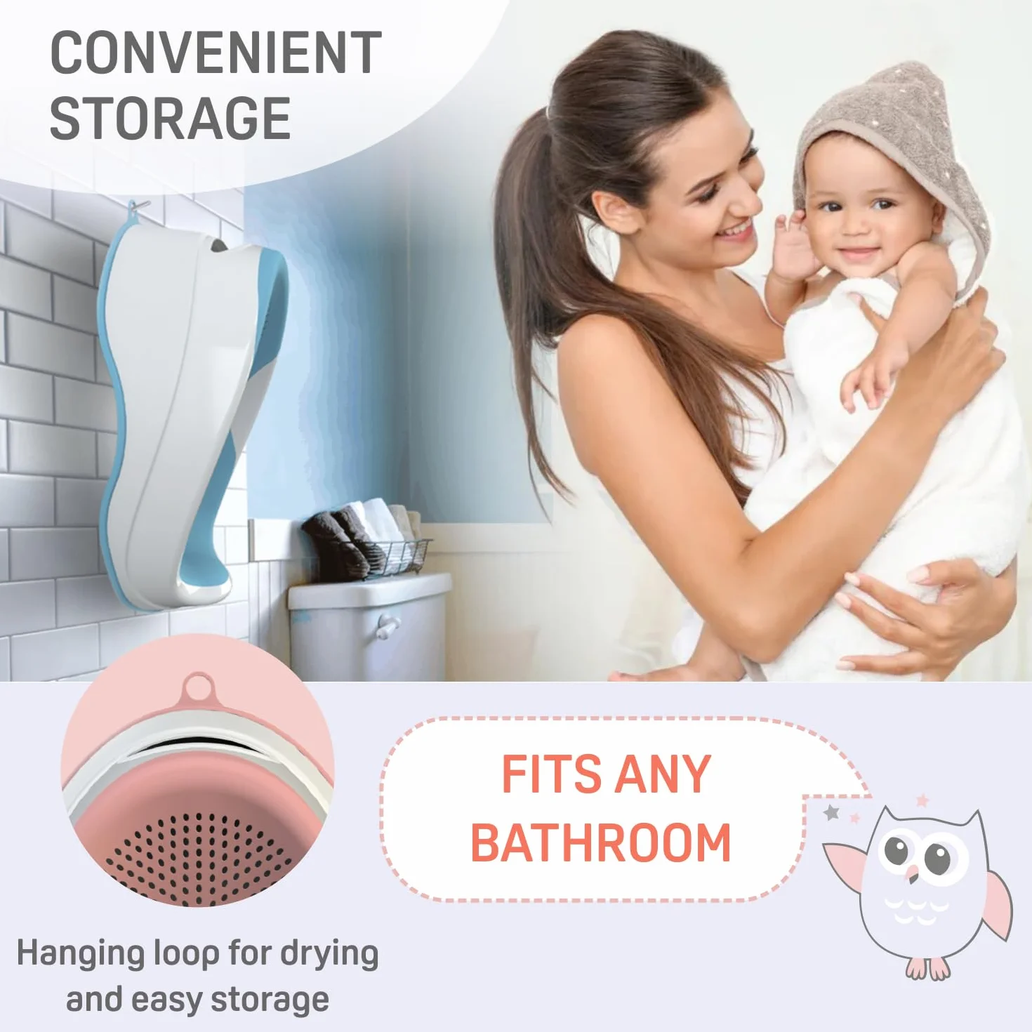 BABYLON DOLPHIN Siedzisko do wanny dla niemowląt od 0-6 miesięcy – ergonomiczna wanna dla dzieci – hipoalergiczna, odporna na pleśń, antypoślizgowa – wanna pod prysznic – różowa