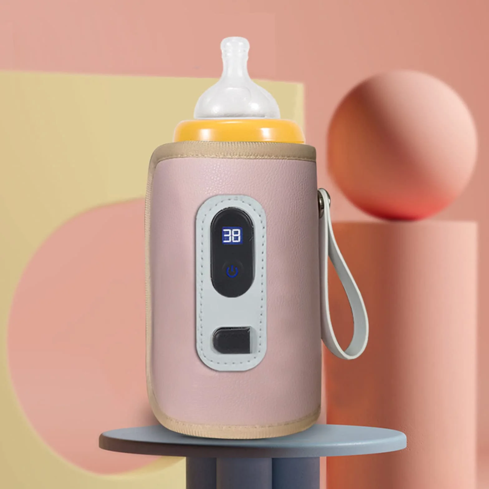 Naroote Przenośny Podgrzewacz do Butelek Regulacja Temperatury Ekranu LCD do Samochodowego Podgrzewacza Butelek Karmienia Wodoodporna Tkanina z Włókna 3,1 X 5,5 Cala (PINK)