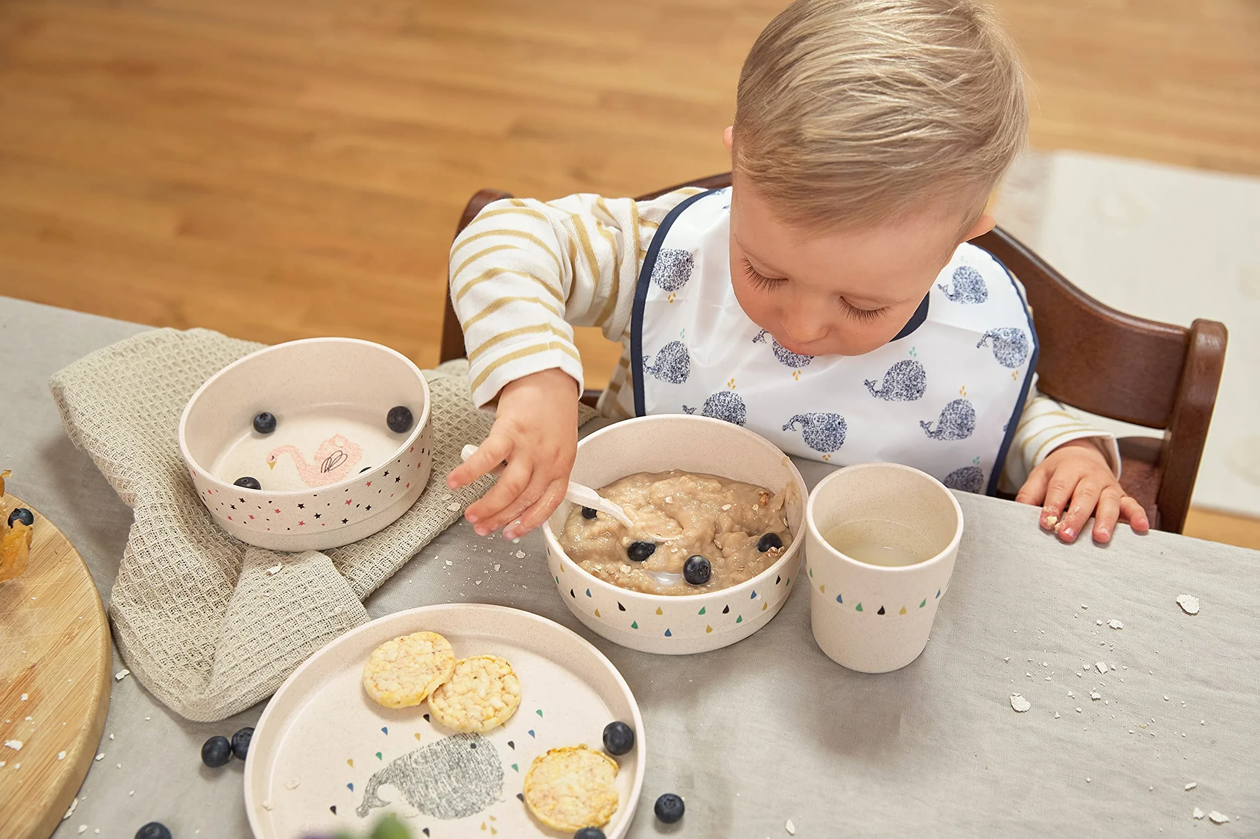 LÄSSIG Talerz dziecięcy bez melaminy, nie zawiera BPA, do zmywarki i kuchenki mikrofalowej/Plate Little Water Whale