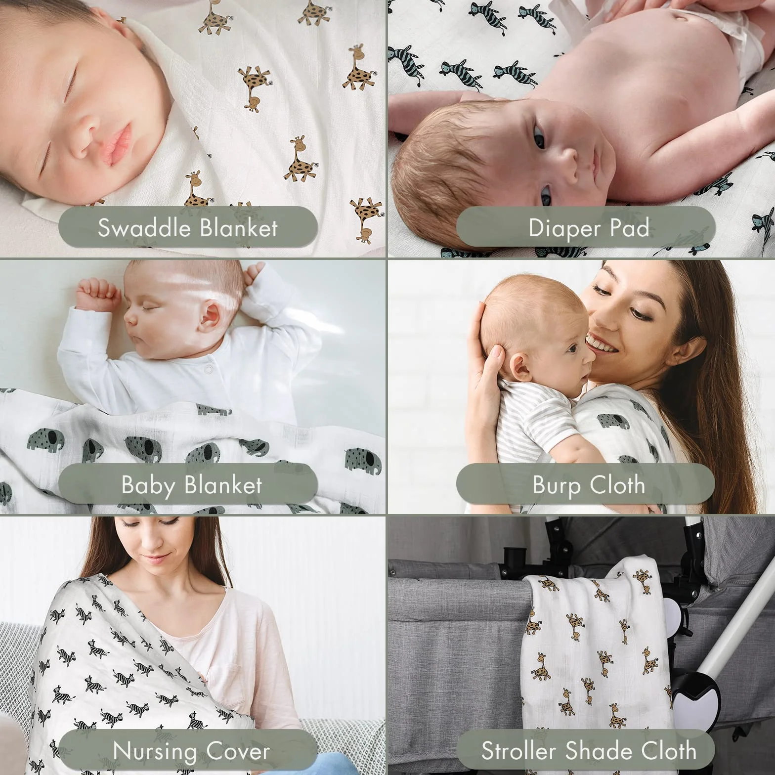 GLLQUEN BABY Zestaw 6 szyfon z bawełny organicznej, 70 x 70 cm Kwadraty szyfonowe uniwersalne: Koc do owijania, śliniaczek, bardzo miękki, oddychający, prezent z okazji narodzin dziewczynki i chłopca
