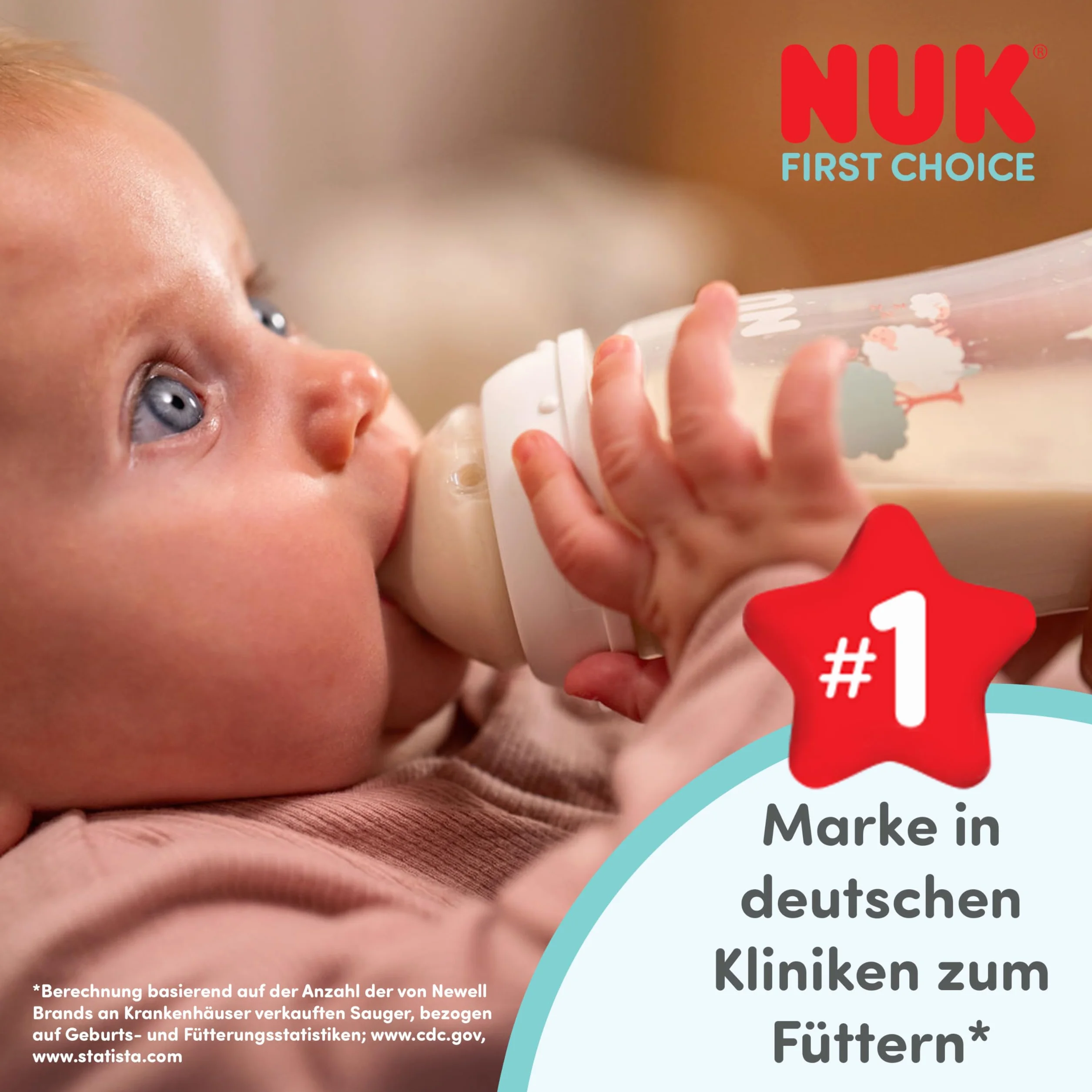 NUK First Choice Butelka dla niemowląt | 3+ miesiące | 300 ml | Butelka przeciwkolkowa | PP | Wskaźnik kontroli temperatury | Wieloryb | 1 sztuka