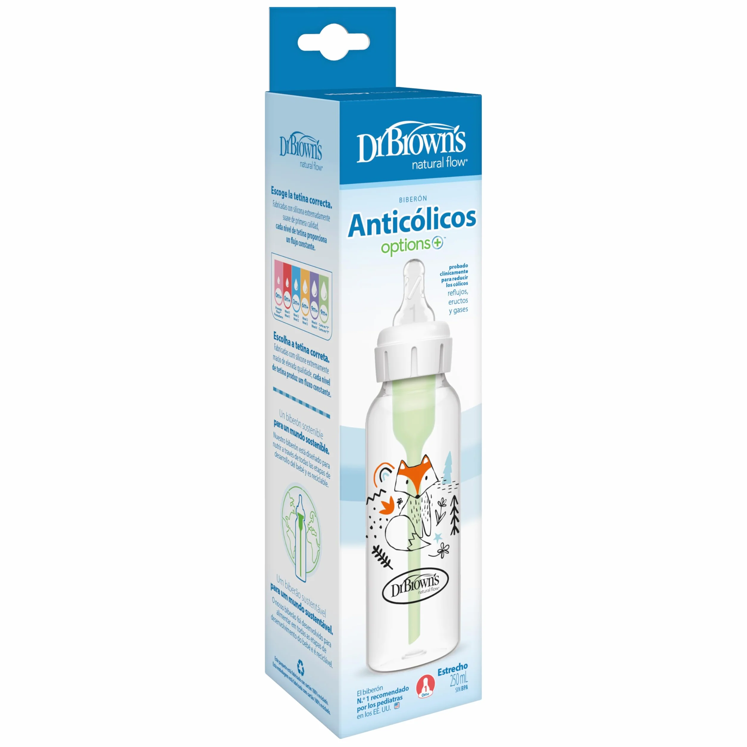 Dr. Brown 's Options – standardowa butelka do karmienia dziecka, 250 ml, niebieska