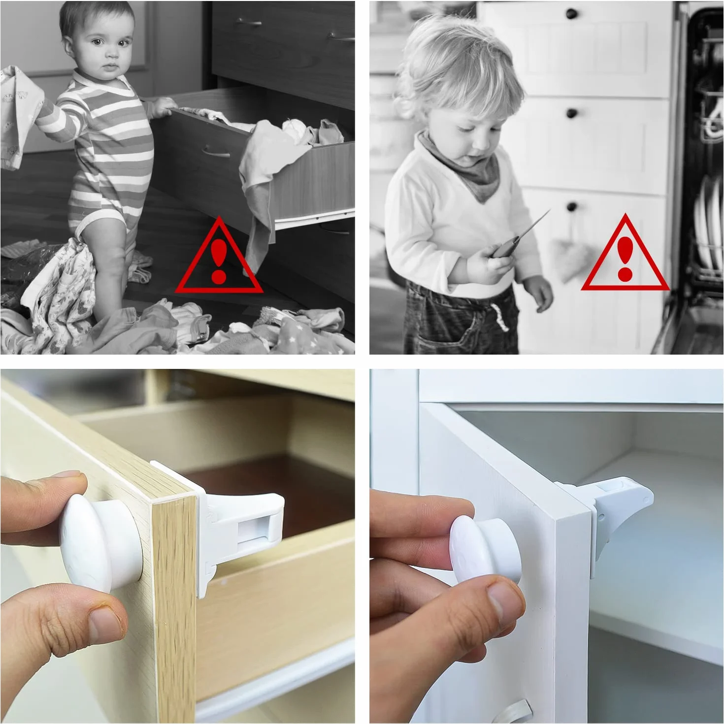 4 sztuki zabezpieczeń dziecięcych do szafek + 1 magnetyczny klucz zabezpieczenia dziecięcego, magnetyczny zamek do szafki dla bezpieczeństwa niemowląt, niewidoczne zabezpieczenie dziecięce do szuflad