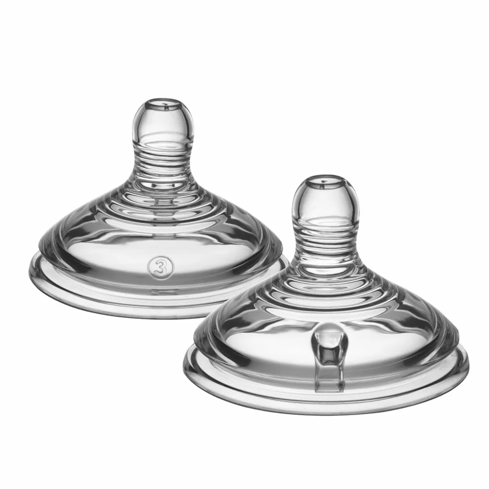 Tommee Tippee Closer to Nature smoczek do butelek z efektem piersi, antykolkowy zawór miękki, silikonowy, szybki przepływ 6 m+, 2 szt