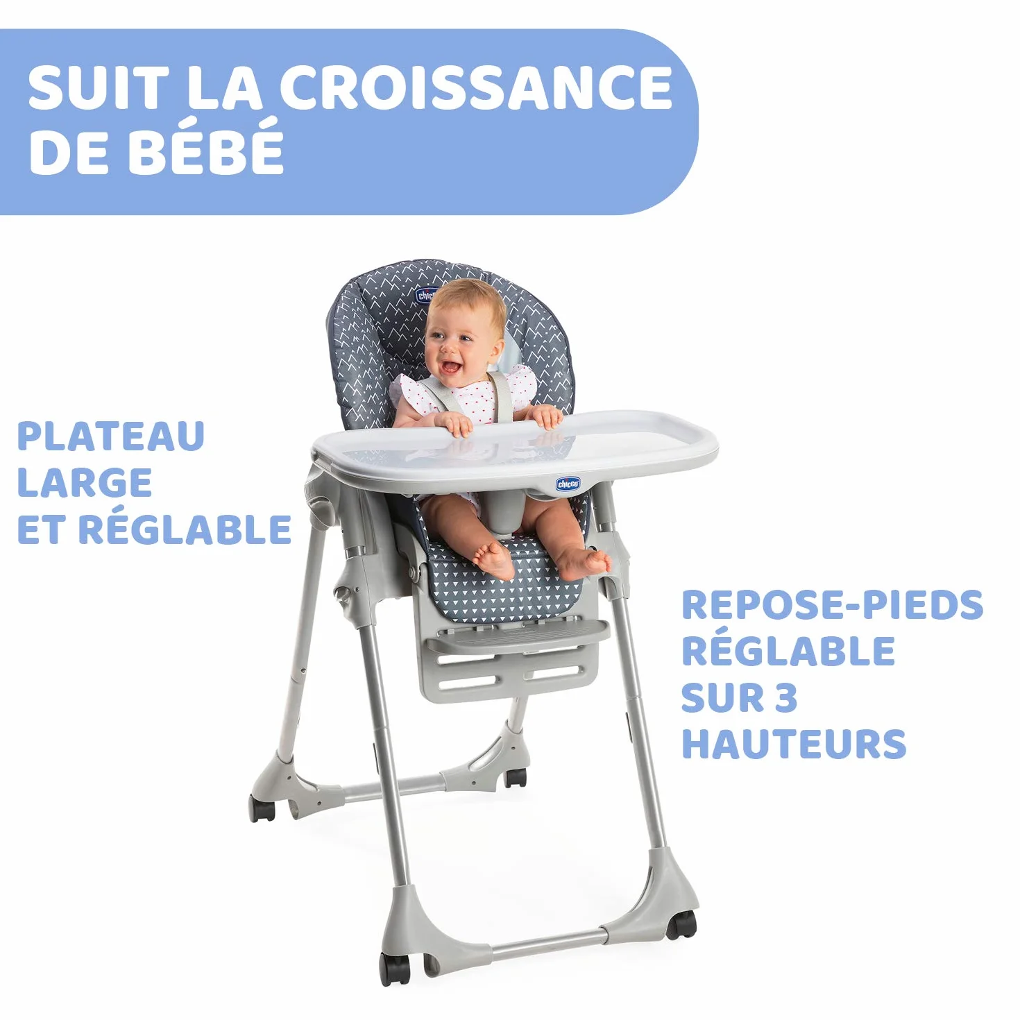 Chicco Polly Easy Krzesełko Dla Dziecka Od 6 Miesięcy do 3 Lat (15 kg), Regulowane Krzesełko z 4 Kołami, Regulowane Oparcie, Kompaktowe po Złożeniu