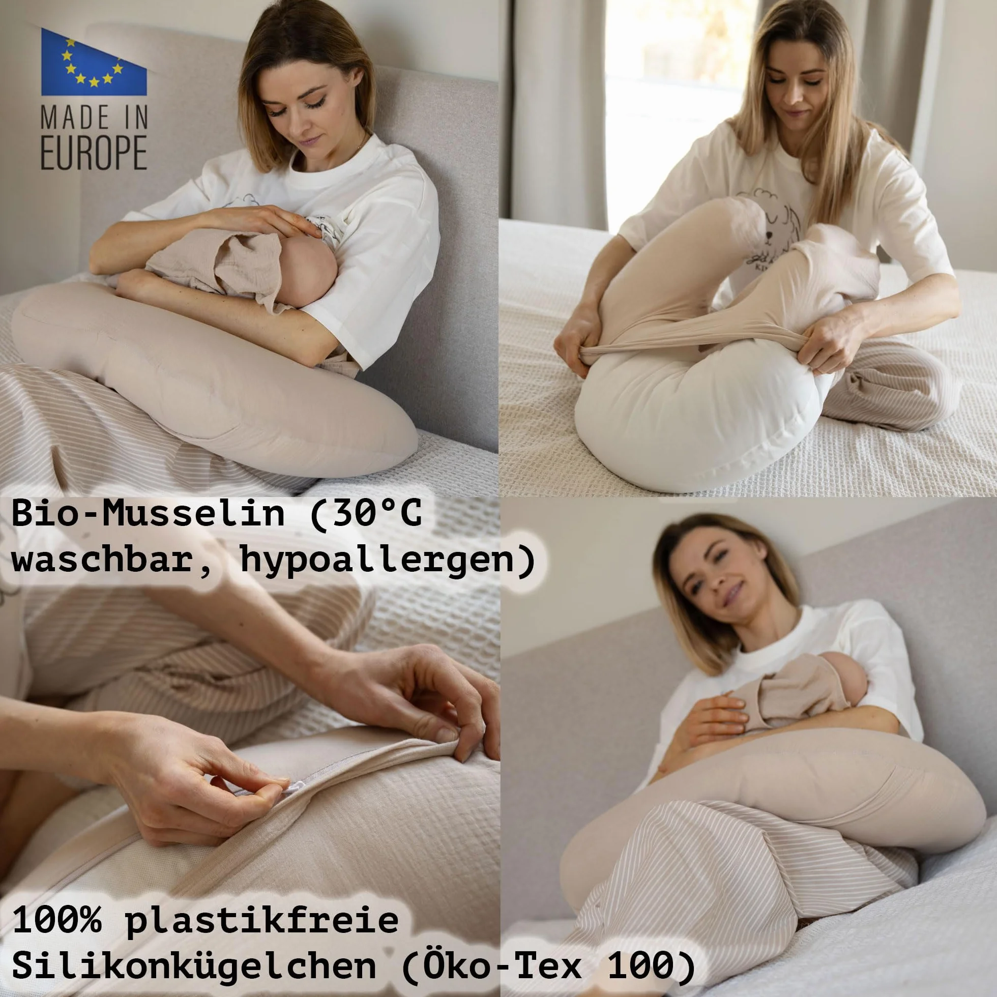 PaLulli® Muślinowa poduszka do karmienia piersią Pokrowiec na poduszkę do karmienia z 100% bawełny muślinowej - Poduszka do karmienia dla dziecka, Poduszka do karmienia w kształcie rogalika dla