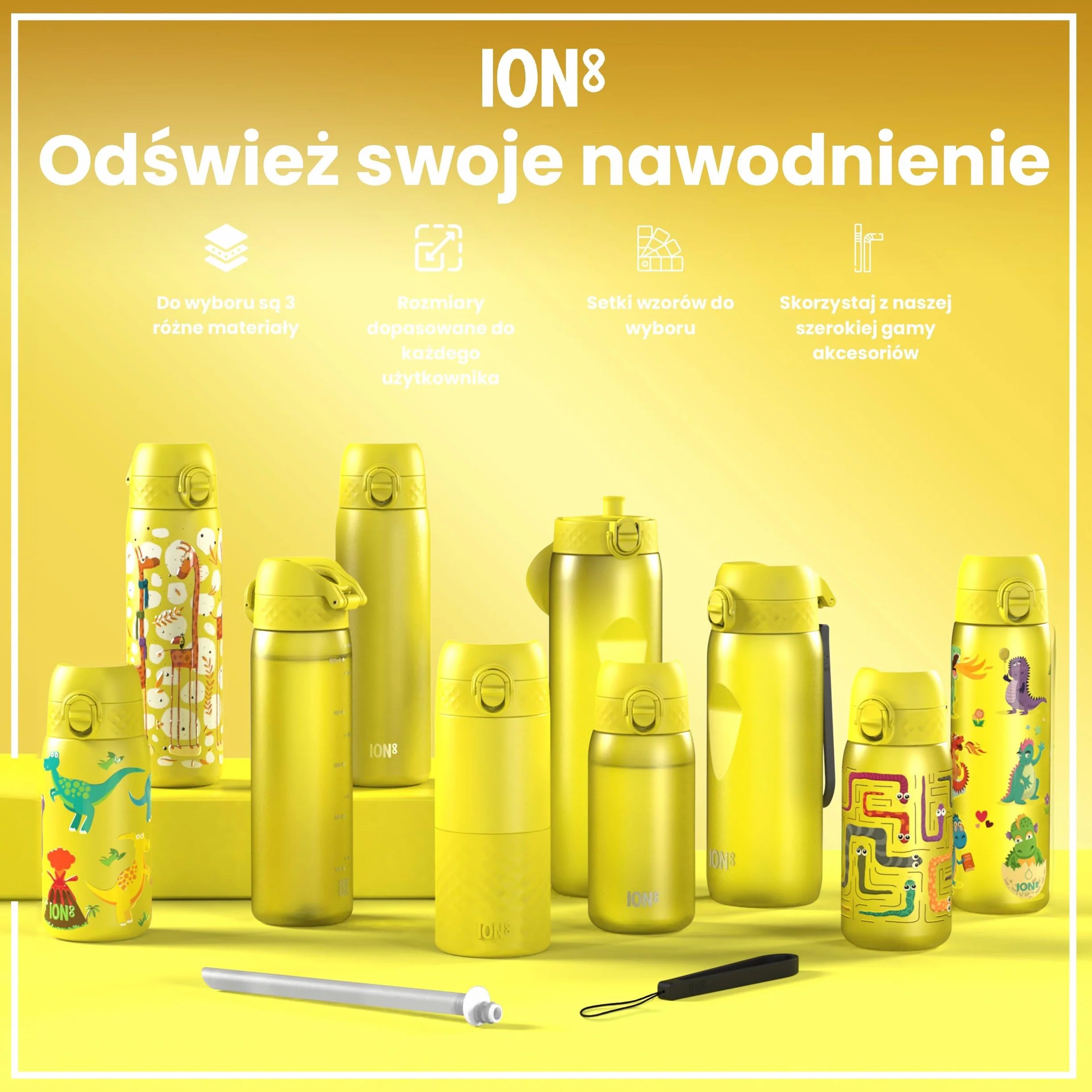 ION8 Butelka na Wodę dla Dzieci ze Lekki Stali, 400 ml/13 oz, Nieocieplany, Szczelna, Łatwa do Otwarcia, Bezpieczny Zamek, Można Myć w Zmywarce, Składany Uchwyt, Łatwa w Czyszczeniu, Dinozaury