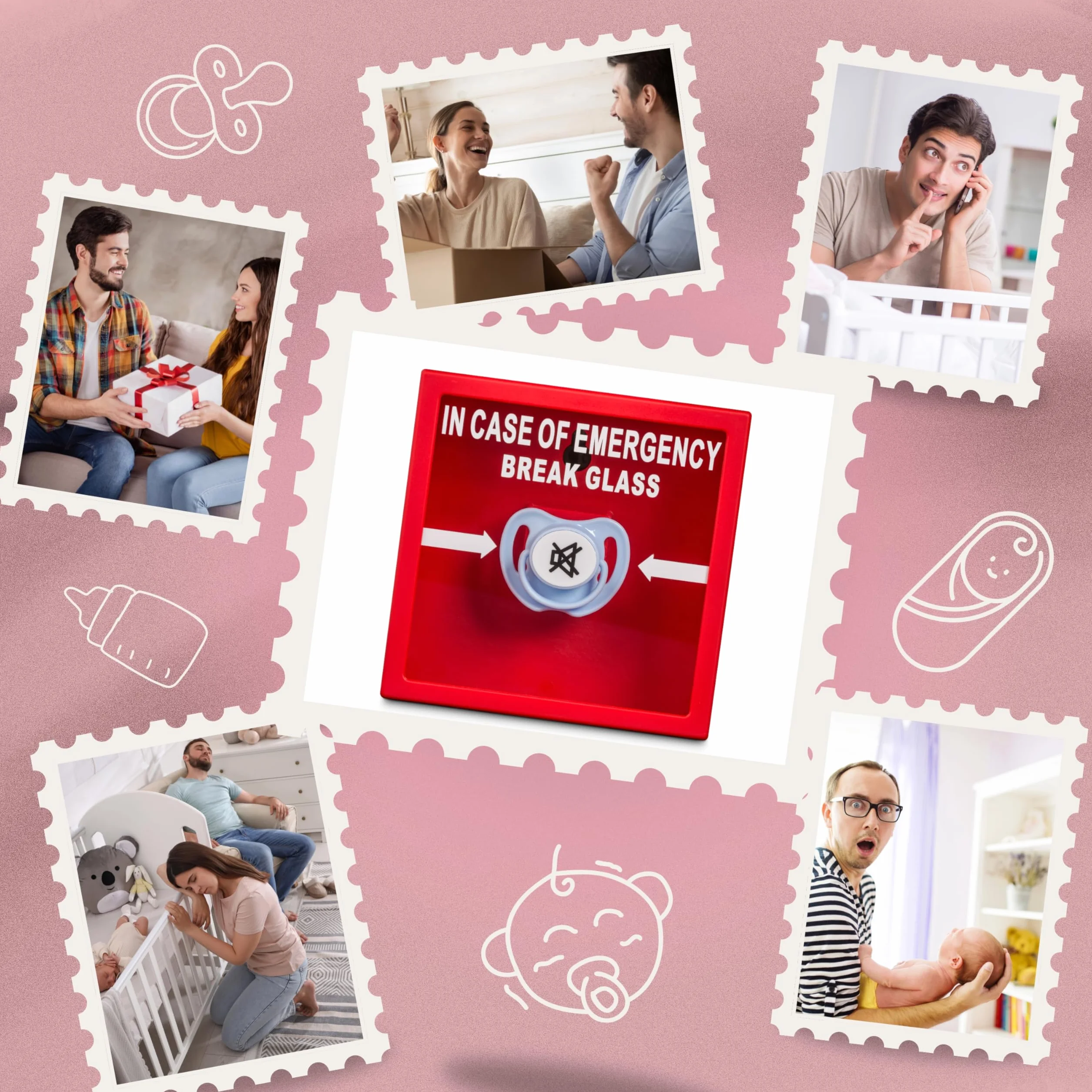 Froster Baby Emergency Frame - Zbij Szybkę, Ratunkowa Ramka z Awaryjnym Smoczkiem, Angielskie Napisy, in Case of Emergency, w Razie Potrzeby Zbij Szybkę, Niezbędnik dla Rodziców