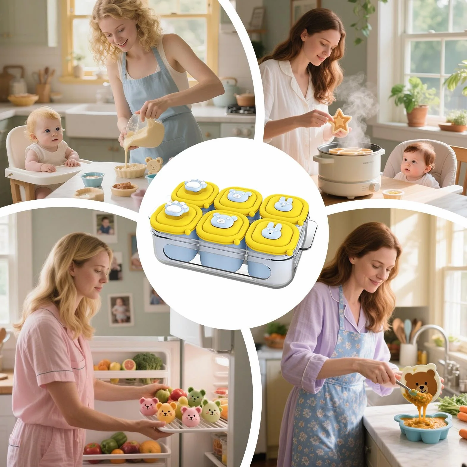 Baby Food Freezer Tray, Foods Storage Mold, 1.97x1.97x2.36 inches Textures Breastmilk Organizer Container, Dishwasher Safe, Silicone Tray for Homemade Purees and Breast Milk Use