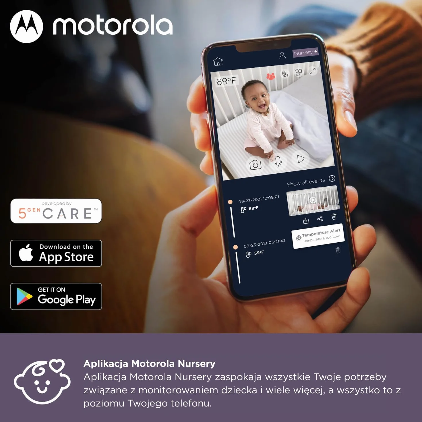 Motorola Nursery VM85 Connect Baby Monitor z kamerą – WiFi i aplikacja mobilna, wyświetlacz 5”, widzenie nocne, obrót/pochylenie, dwukierunkowa rozmowa, kołysanki