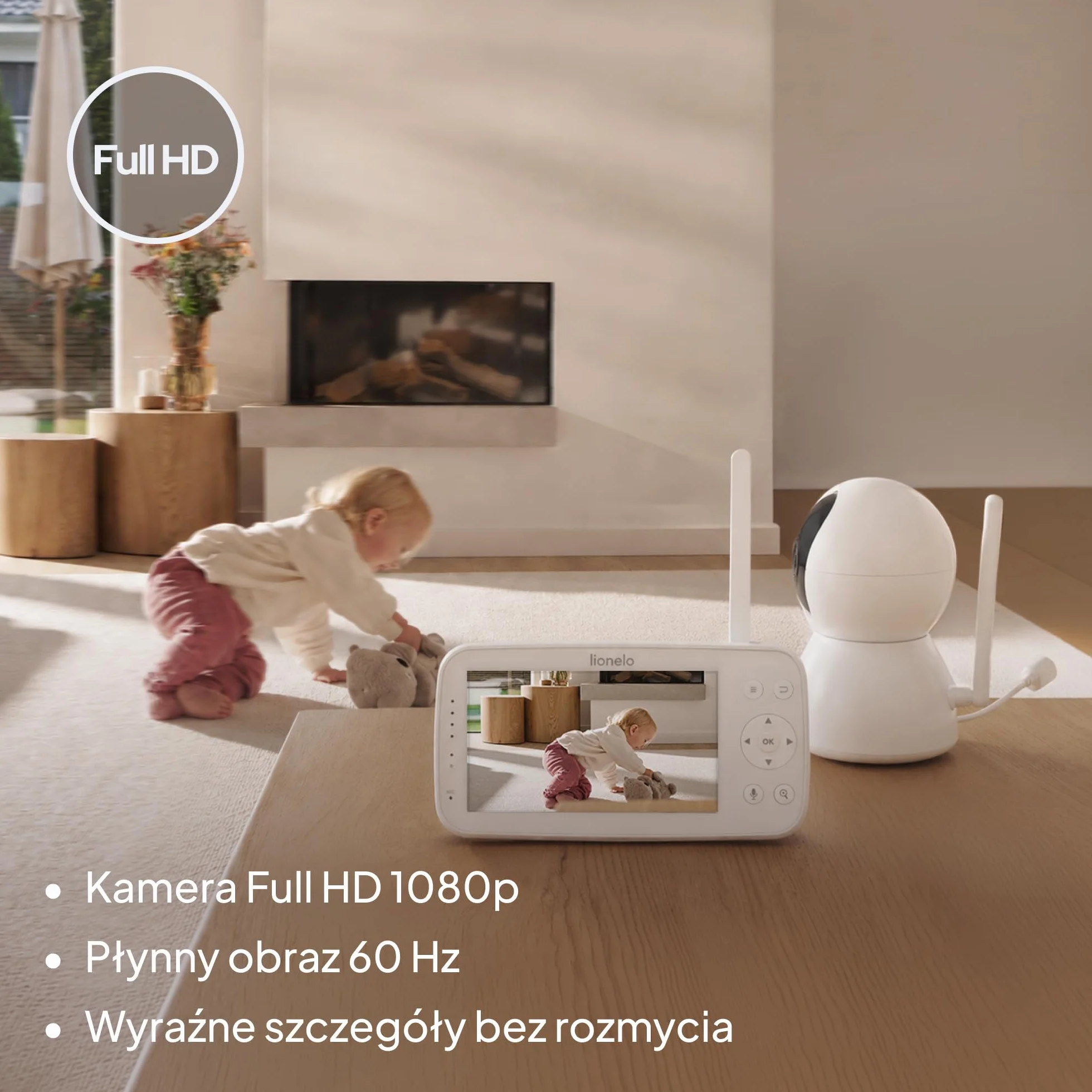 Lionelo Babyline 8.4 elektroniczna niania z kamerą i aplikacją, monitor wideo dla niemowląt z 5-calowym wyświetlaczem, Full HD 1080p, widoczność w nocy, wykrywanie ruchu i pisania, 2-drożne audio