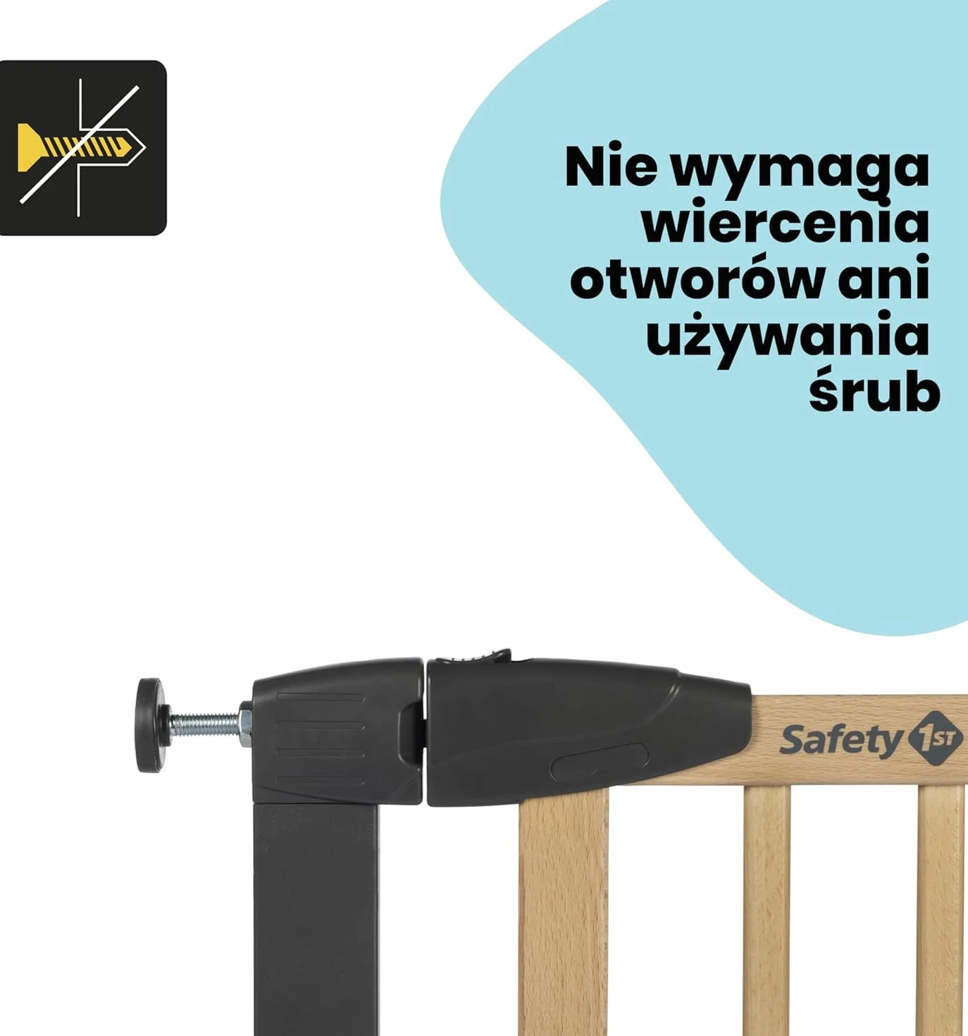 Safety 1st Simply Close Wood and Metal, Bramka schodowa na wcisk, 73–80 cm (do 94 cm), Bez śrub, bez wiercenia, Otwieranie 1 ręką, Podwójna blokada, Bramka zabezpieczjąca dla dzieci, Wood & Graphite