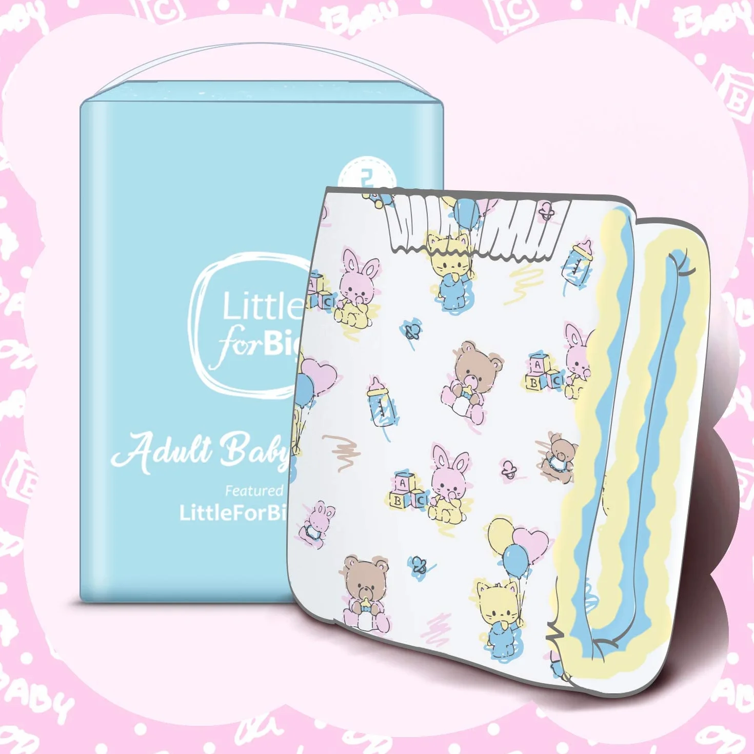 LittleForBig Drukowane Briefy pieluchy dla dorosłych Dorośli Baby miłośnik pieluszek ABDL 2 sztuki-Baby Cuties M