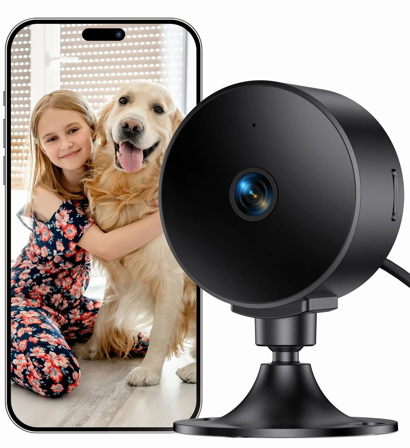 Kamera Wewnętrzna 2K 3MP, WiFi Niania i Kamera dla Zwierząt z Wykrywaniem Ruchu, Dwukierunkowy Dźwięk, Nocne Widzenie, Kompatybilna z Alexa i Google Assistant, SD/Cloud, Tylko WiFi 2,4GHz