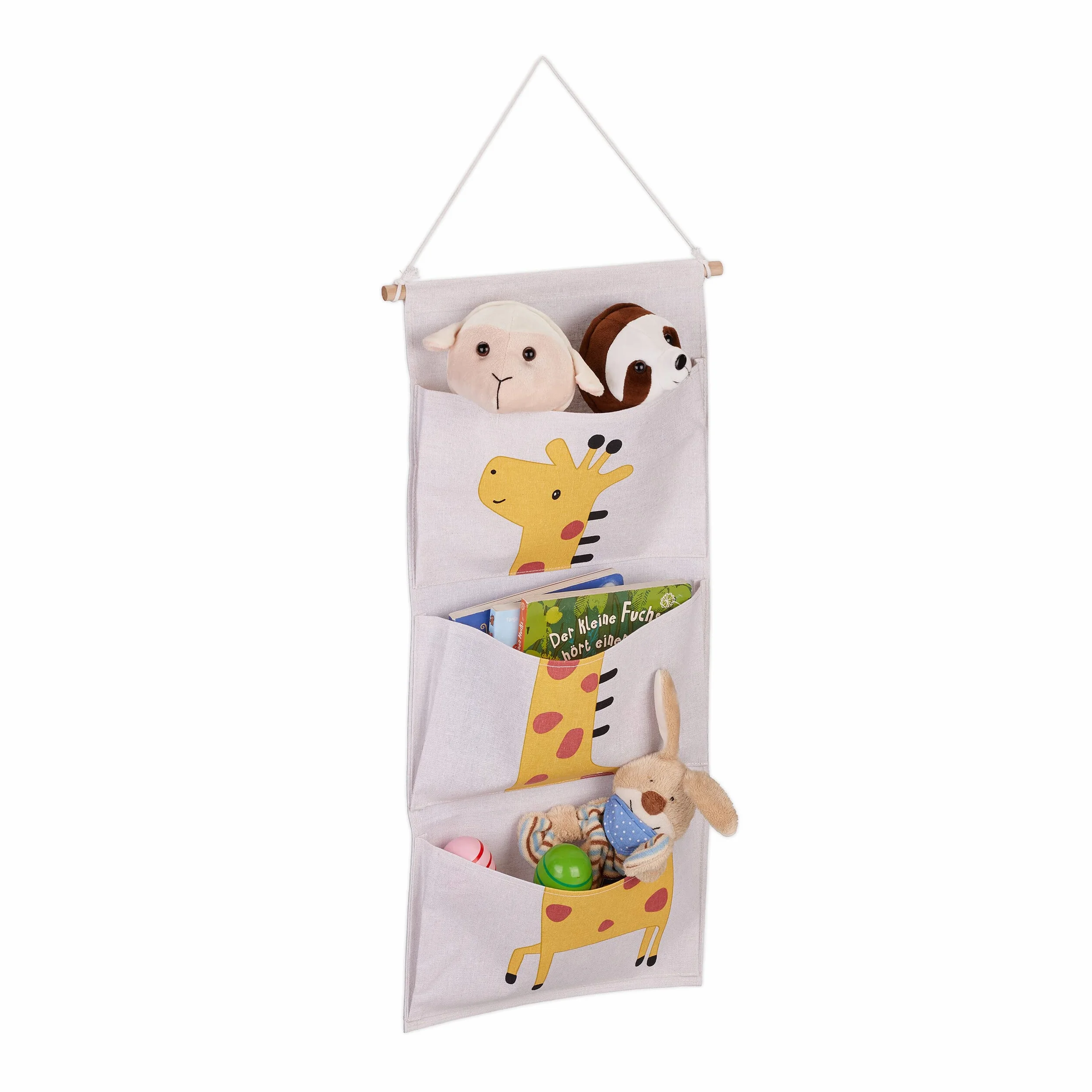Relaxdays Organizer wiszący dla dzieci motyw żyrafy 3 przegródki 82 x 33,5 cm