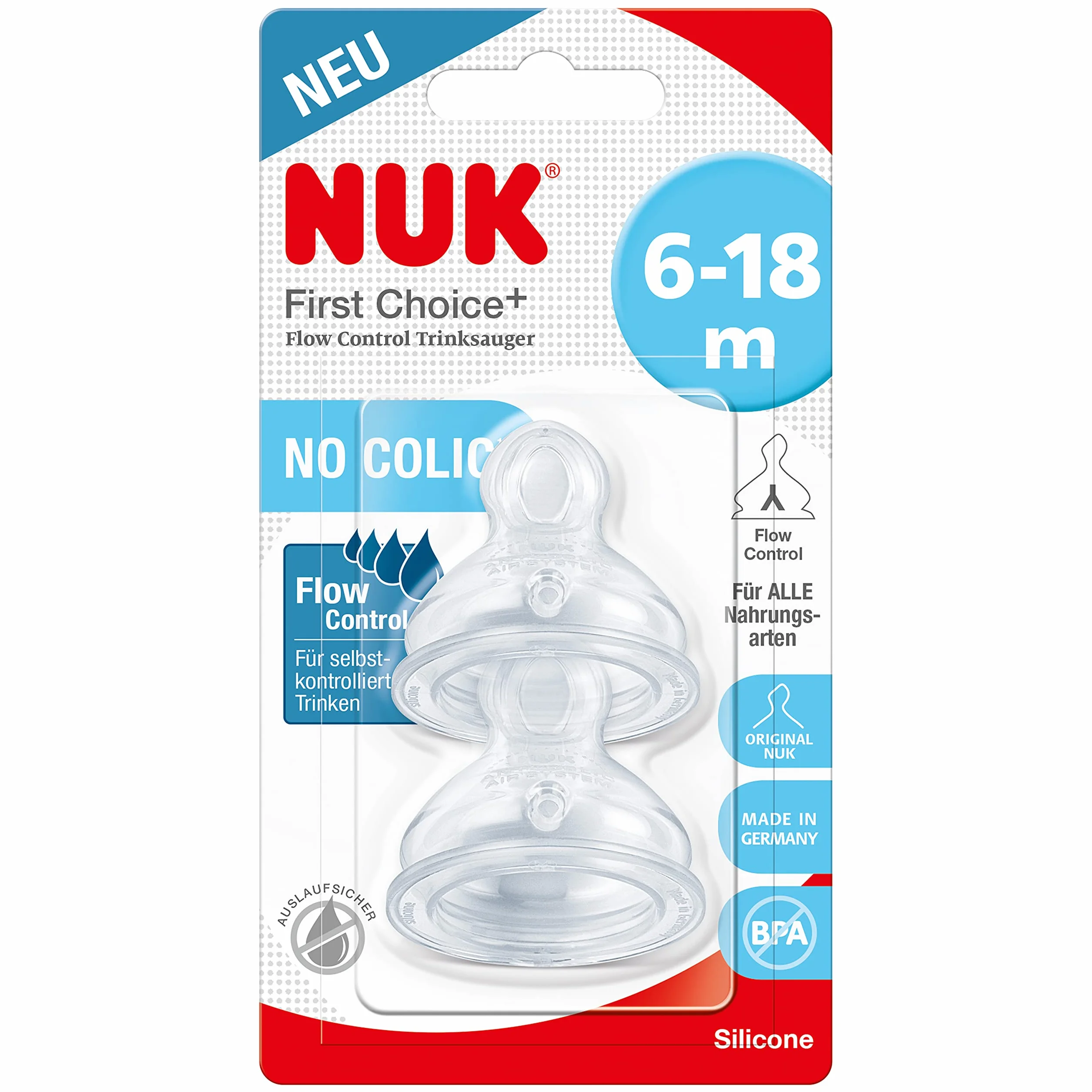 Nuk 10125030 Smoczek, Przezroczysty, 6-18 Miesięcy, 2 Sztuki