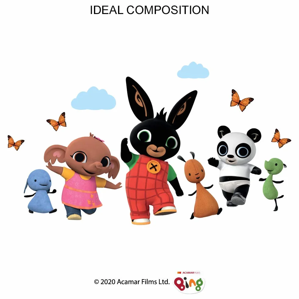 kina - B_R0002 Naklejki Ekologiczne i hipoalergiczne ścienne dla dzieci Miękkie, nadające się do zmiany położenia Efekt tkaniny Bing Cartoon Flop Pando Sula Noworodek Dekoracja Tapeta