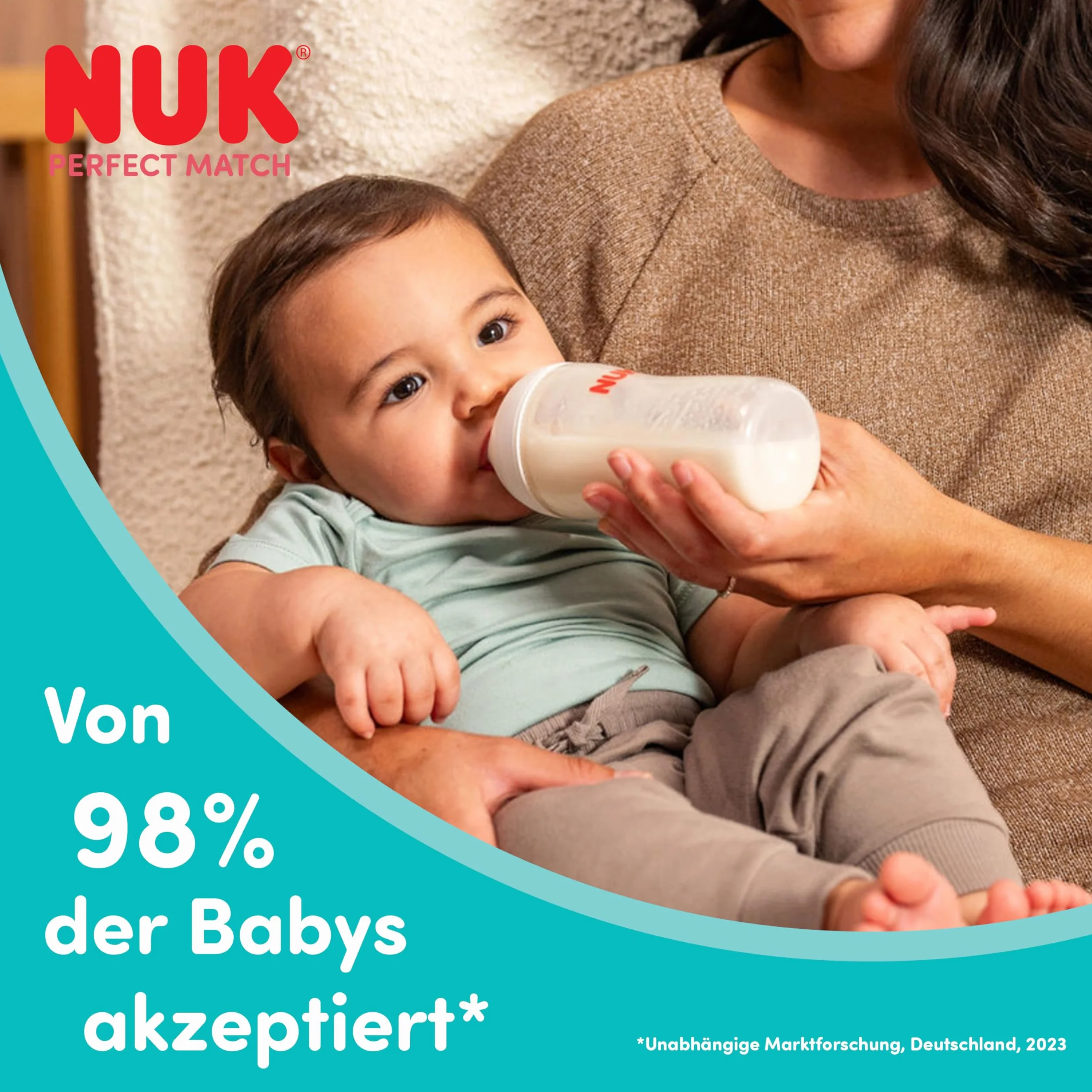 NUK Perfect Match Butelka dla niemowląt | 0+ miesięcy | 150 ml | Butelka przeciwkolkowa | PP | Wskaźnik kontroli temperatury | Małpka | 1 sztuka