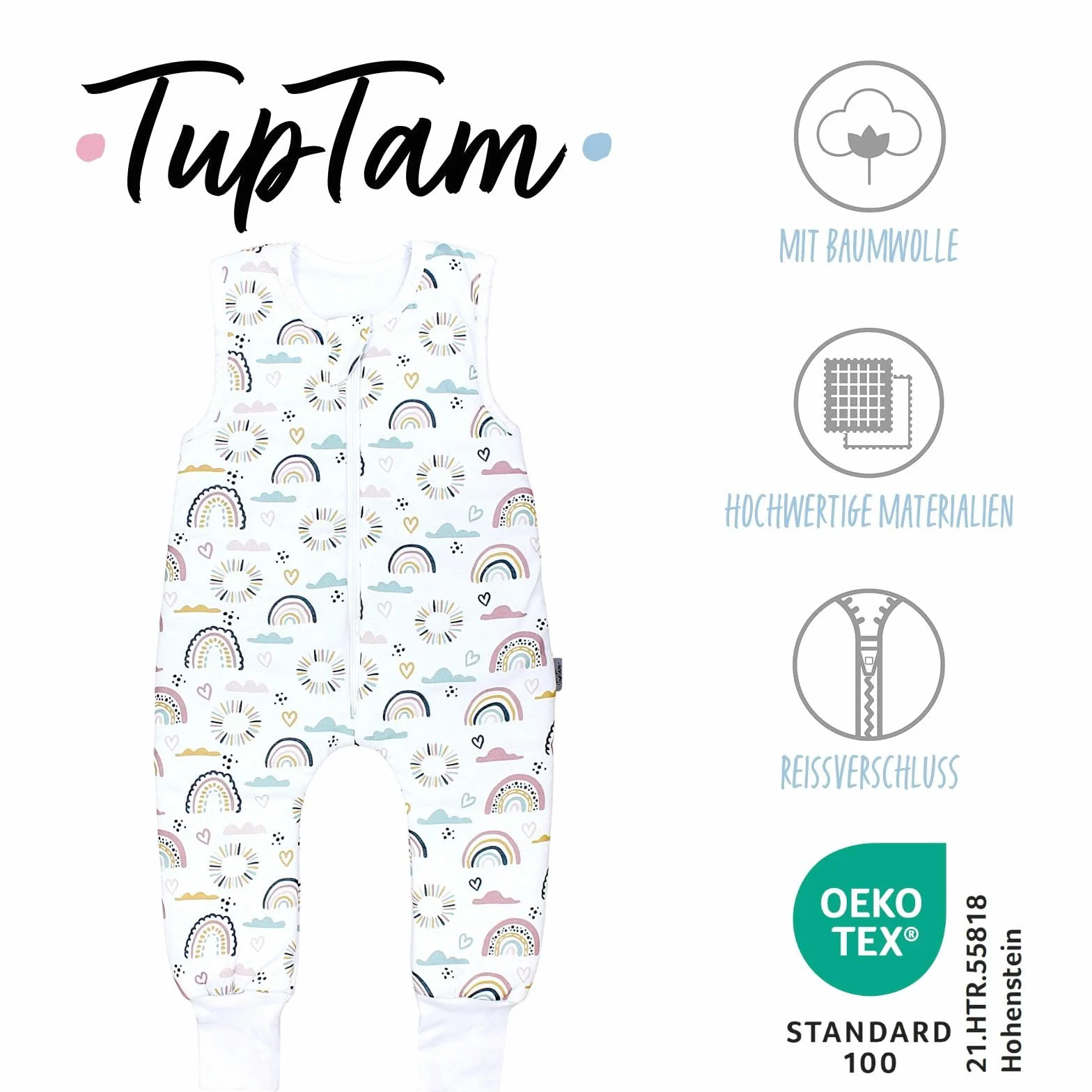 TupTam Śpiwór całoroczny dla niemowląt z nogawkami – 2,5 TOG – OEKO-TEX – uniseks