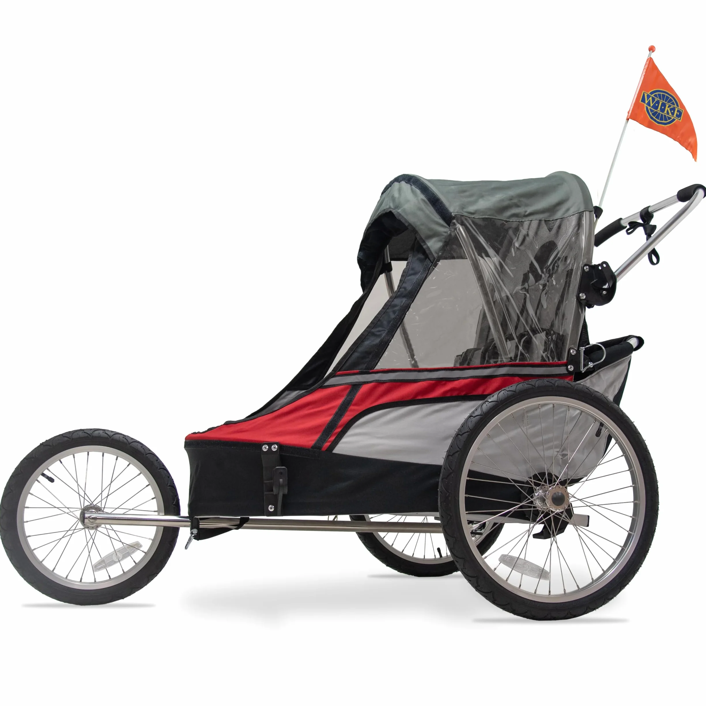 Wike Podwójna przyczepka rowerowa Premium - czerwona/szara (spacer + jogging)