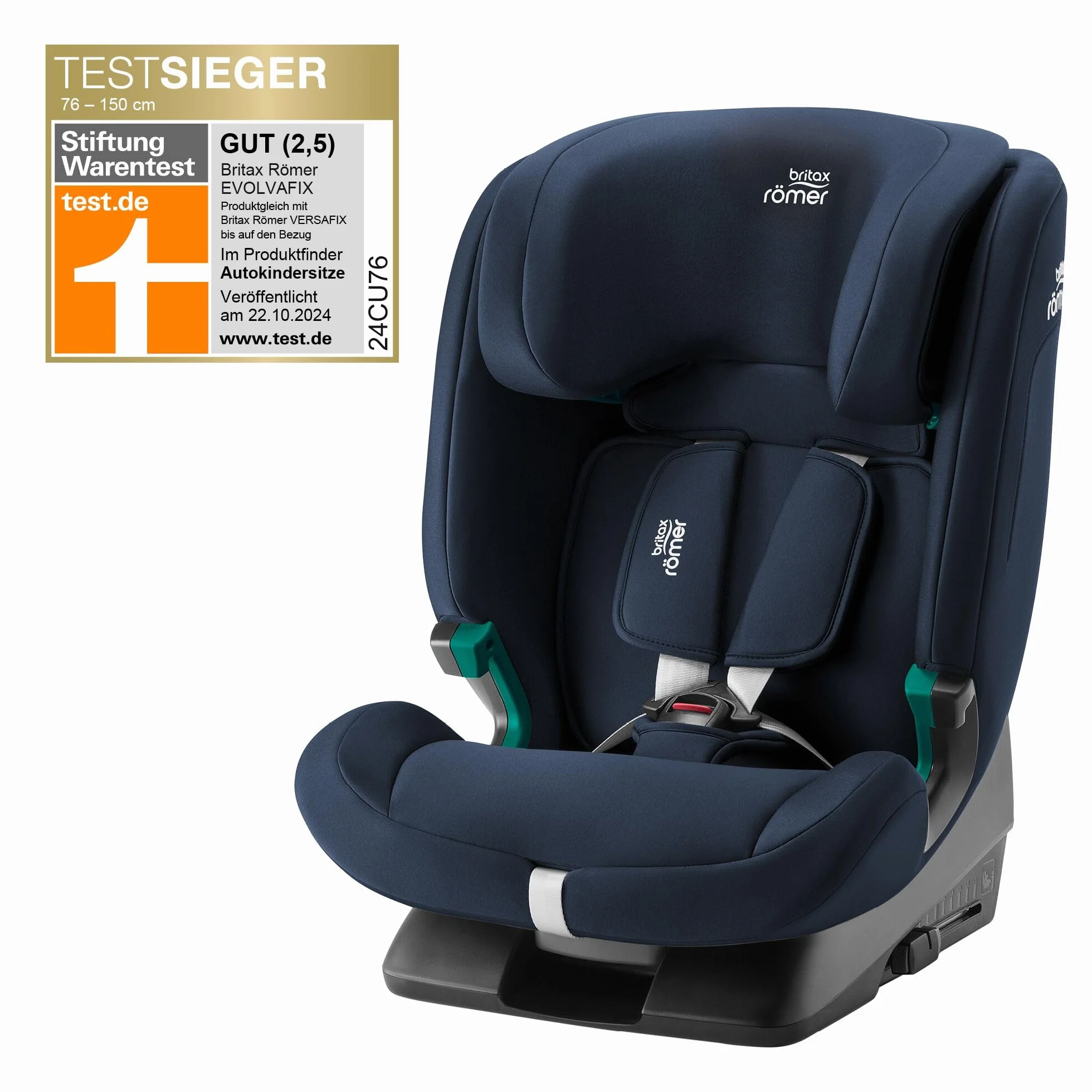 BRITAX RÖMER Fotelik dziecięcy EVOLVAFIX, z systemem ISOFIX, dla dzieci w wieku 76-150 cm (i-Size), 15 miesięcy - 12 lat, Night Blue