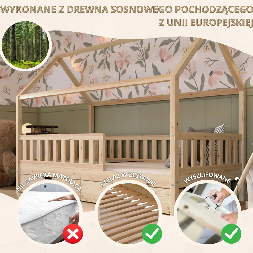Crazy Blanco 160x80 naturalne drewno + szuflady