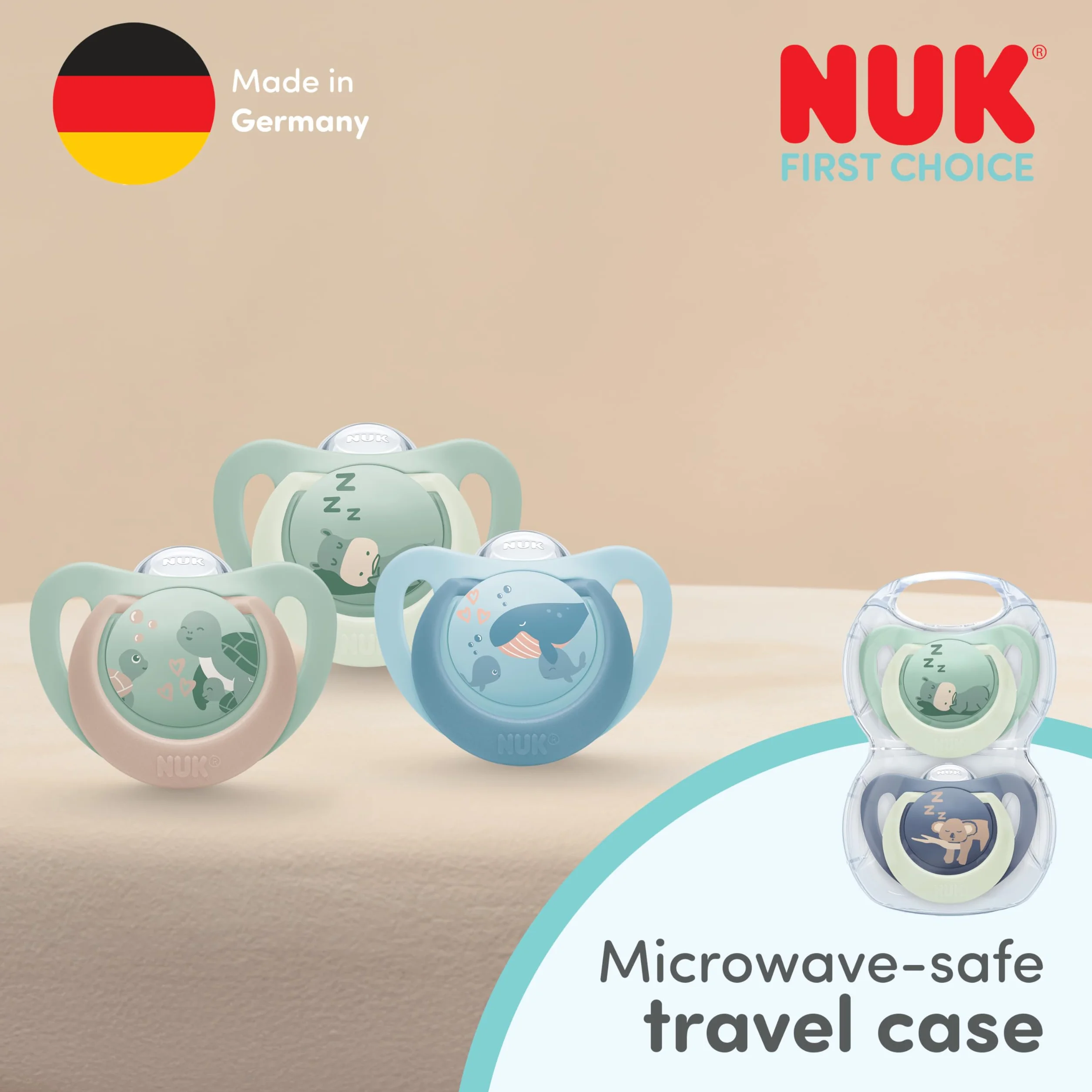 NUK First Choice Smoczki dla niemowląt | 18-36 miesięcy | Ortodontyczne smoczki uspokajające | Uspokajają 99% niemowląt** | Niebieskie | 4 sztuki