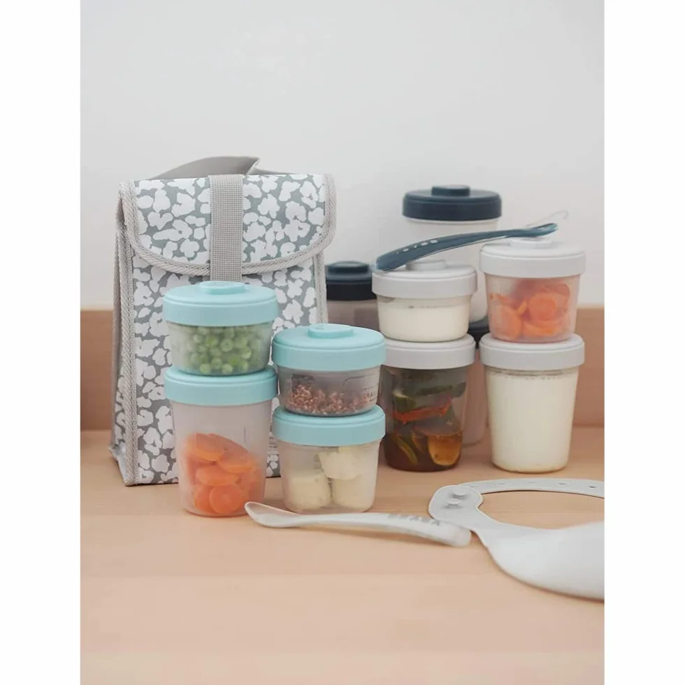 BÉABA, Zestaw 6 pojemników do przechowywania, klipsy, pojemniki do układania w stos, 100% hermetyczne, zamrażanie, mleko matki, 6 x 250 ml