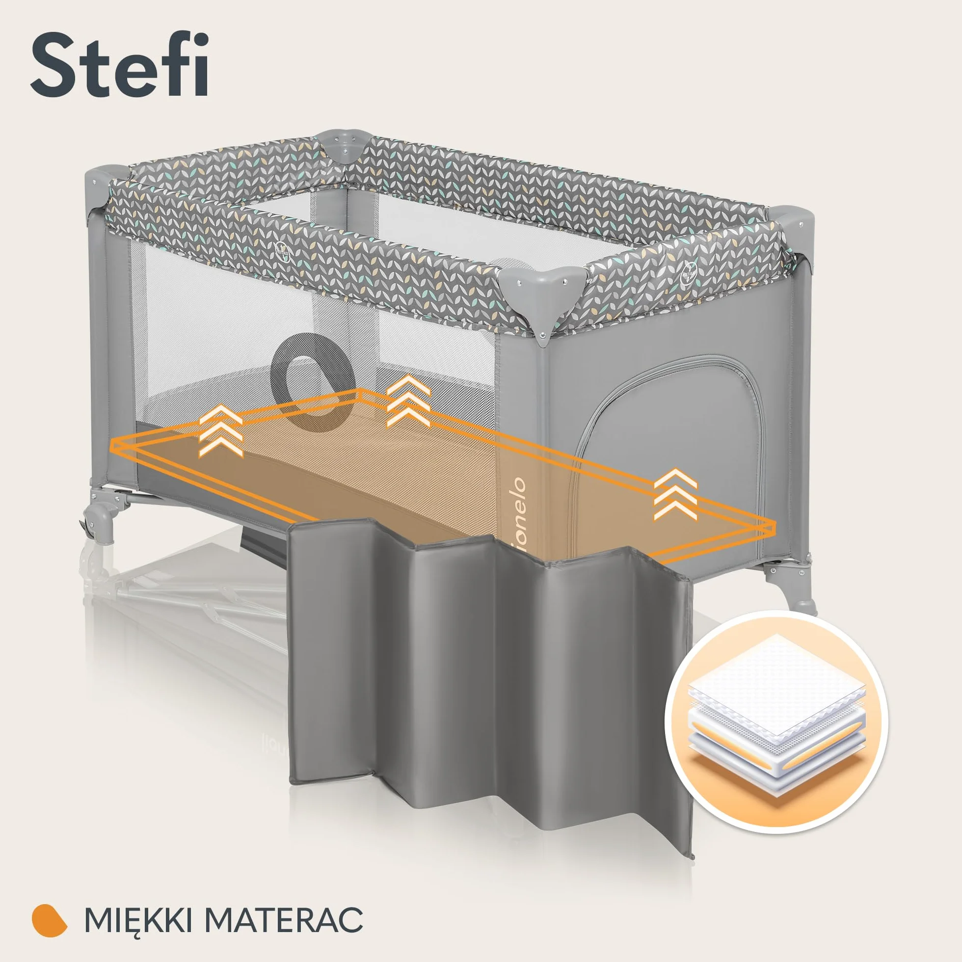 Lionelo Stefi 2 w 1 łóżeczko turystyczne, łóżko dziecięce z przewijakiem, przewiewne ścianki, system LockGuard, łóżeczko przenośne do 15 kg, składane, torba transportowa