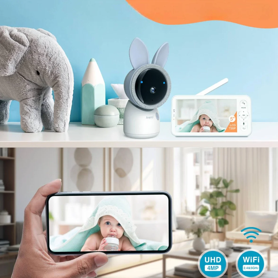 ARENTI AINanny A4 Kit Plus 4 MP video niania niania z ekranem LCD o przekątnej 12,7 cm (5"), funkcja obrotu i pochylenia z funkcją automatycznego śledzenia