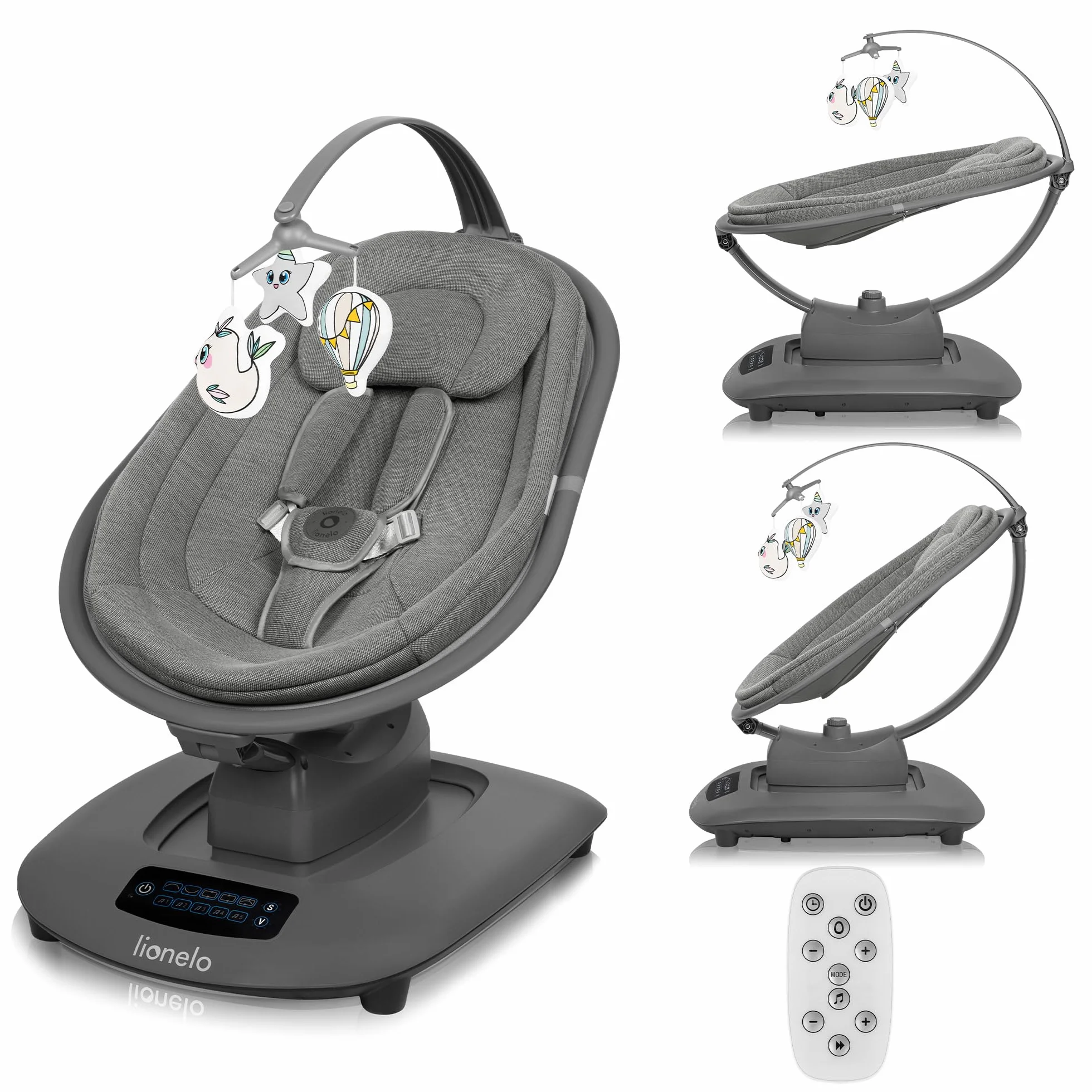 LIONELO BLOSSOM Elektryczny Bujaczek Niemowlęcy do 9 kg Leżaczek dla Dzieci Regulacja Oparcia Naturalne Kołysanie 5 Prędkości Ergonomiczne Siedzisko Bluetooth Pilot, 5 Melodii