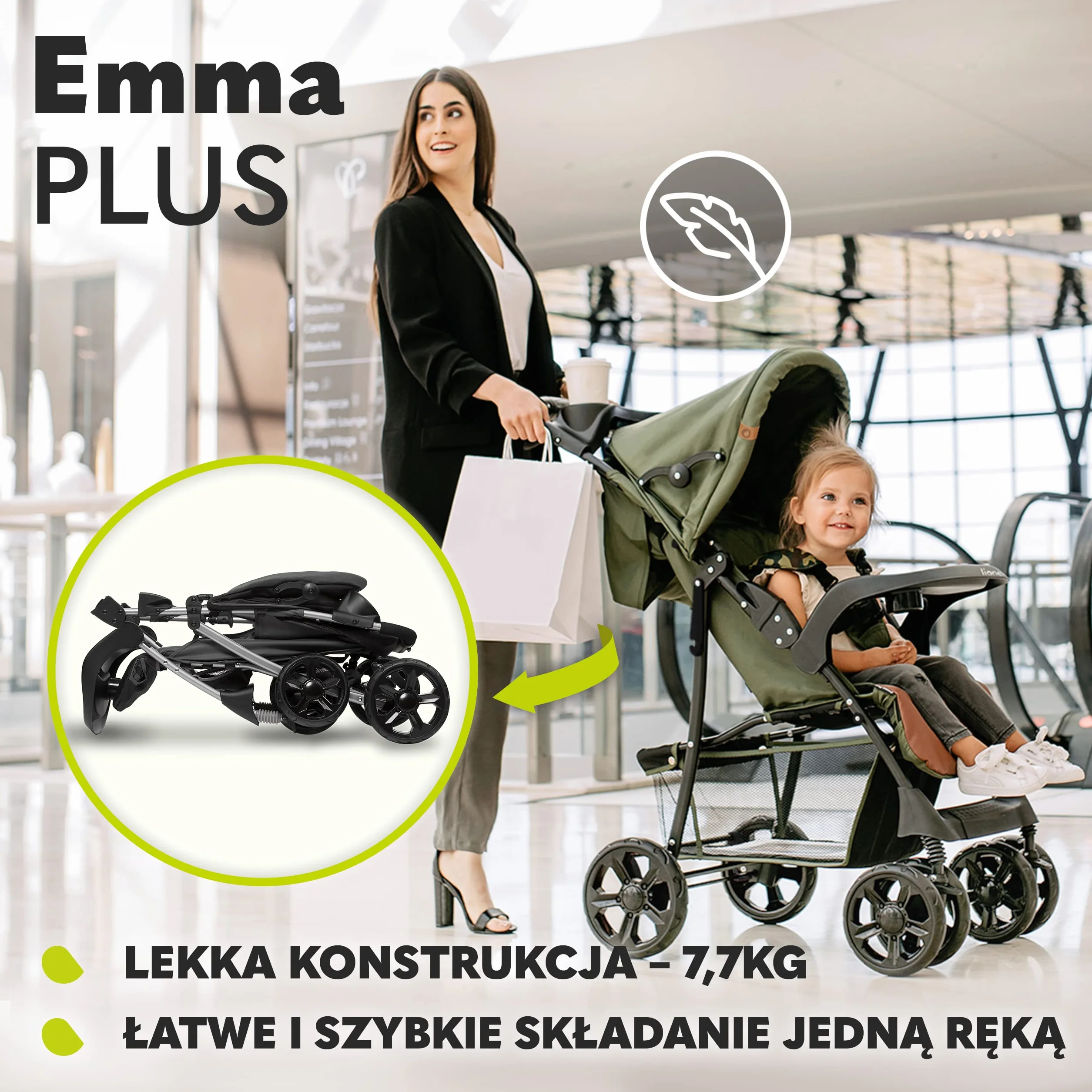 LIONELO Emma Plus Wózek Spacerowy Dziecięcy, Spacerówka od 6 do 36 Miesięcy do 15 kg, Lekka Konstrukcja, 5-punktowe Pasy, Blokada Skrętu Amortyzatory Kosz na Zakupy, Daszek XXL