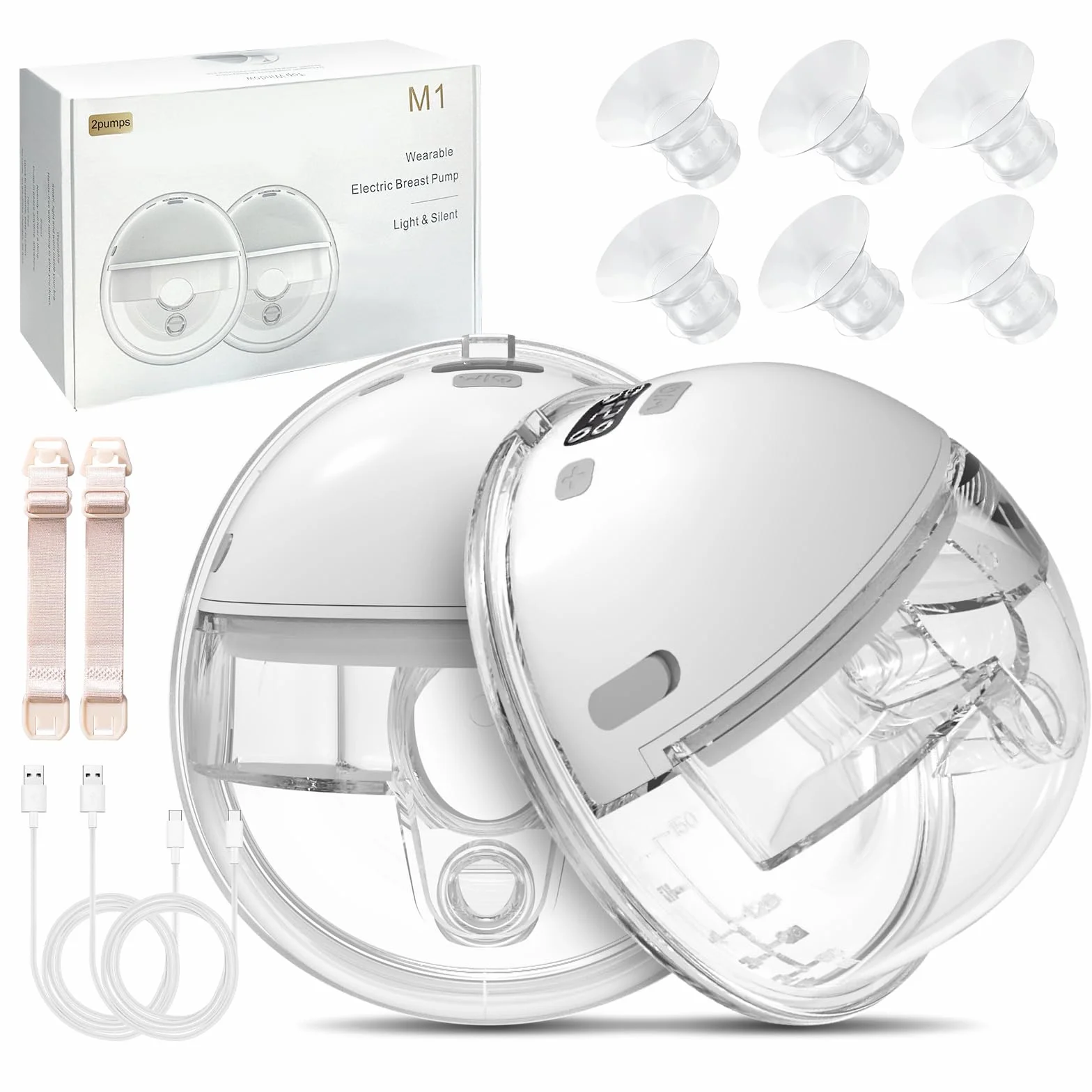 Elektroniczna Laktator Bezkontaktowy z 4 Trybami, Podwójna Bezprzewodowa Milchpumpe Elektrisch Przenośna, Cicha, BPA-Free, z 2 Klipsami do Biustonosza i 3 Rozmiarami Kołnierzy (17/19/21 mm)