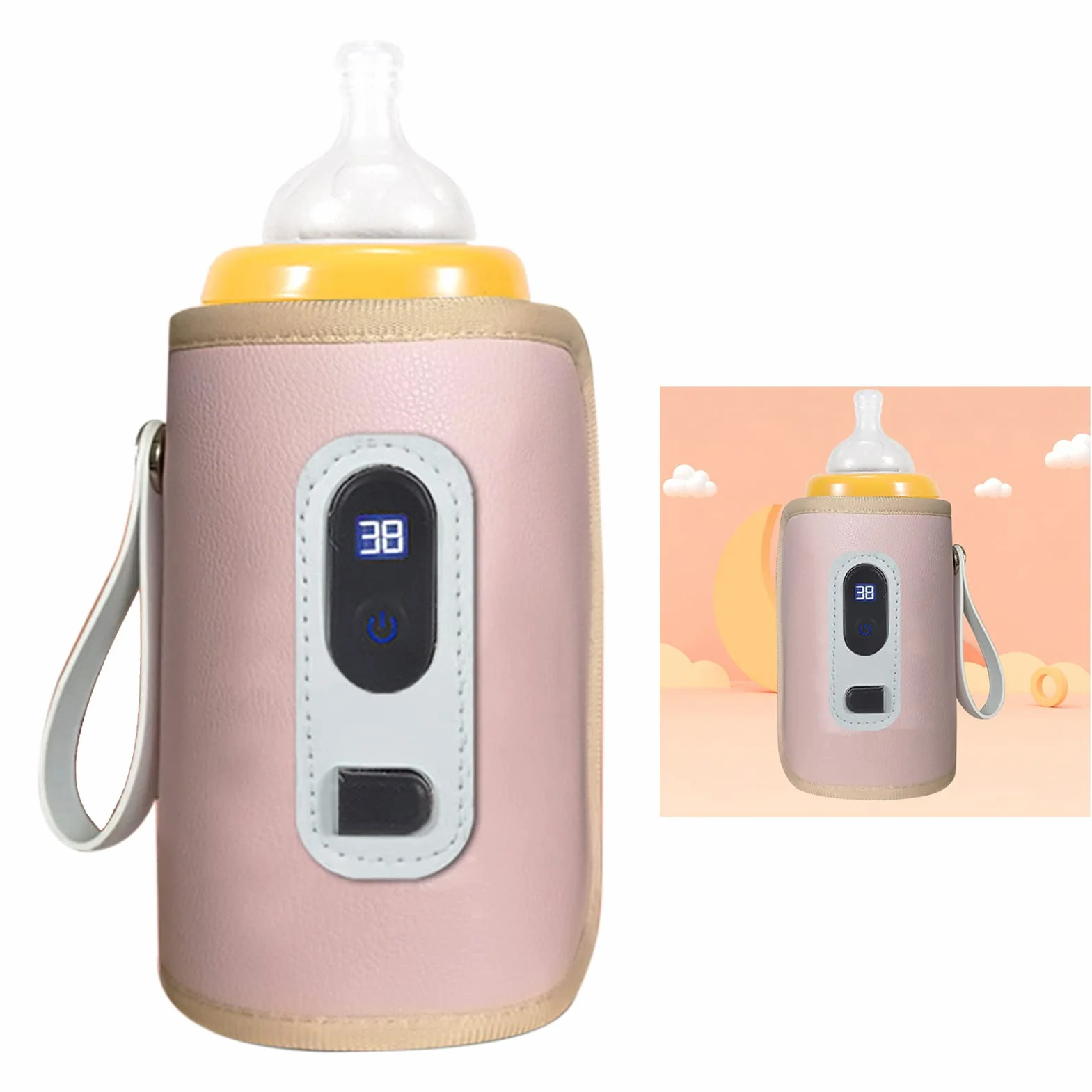 USB Podgrzewacz do Butelek dla Niemowląt, Przenośny Podgrzewacz do żywności dla Niemowląt Ekran LCD Wyświetlacz Podgrzewacz do Butelek z Mlekiem dla Niemowląt do Podróży Domowych
