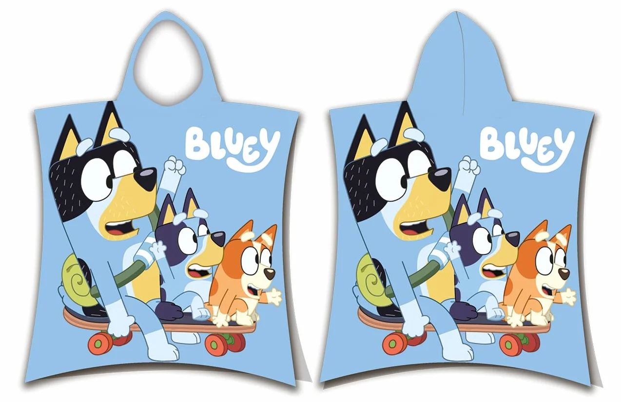 Jerry Fabrics Bluey Ręcznik ponczo dla chłopców lub dziewcząt, ponczo z kapturem, ręcznik kąpielowy dla dzieci, 50 x 115 cm, ręczniki kąpielowe i plażowe