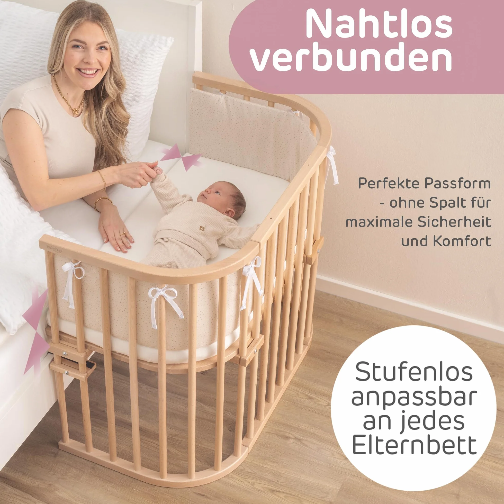 babybay Maxi bardzo duże łóżko dostawne z litego drewna bukowego/łóżko dziecięce, wysokość regulowana bezstopniowo i przyjazne dla środowiska, z materacem Classic Soft (naturalne lakierowanie)
